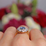 Ellibelle Jewellery Ceylon Sapphire & Diamond 18ct Gold Daisy Cluster Engagement Ring