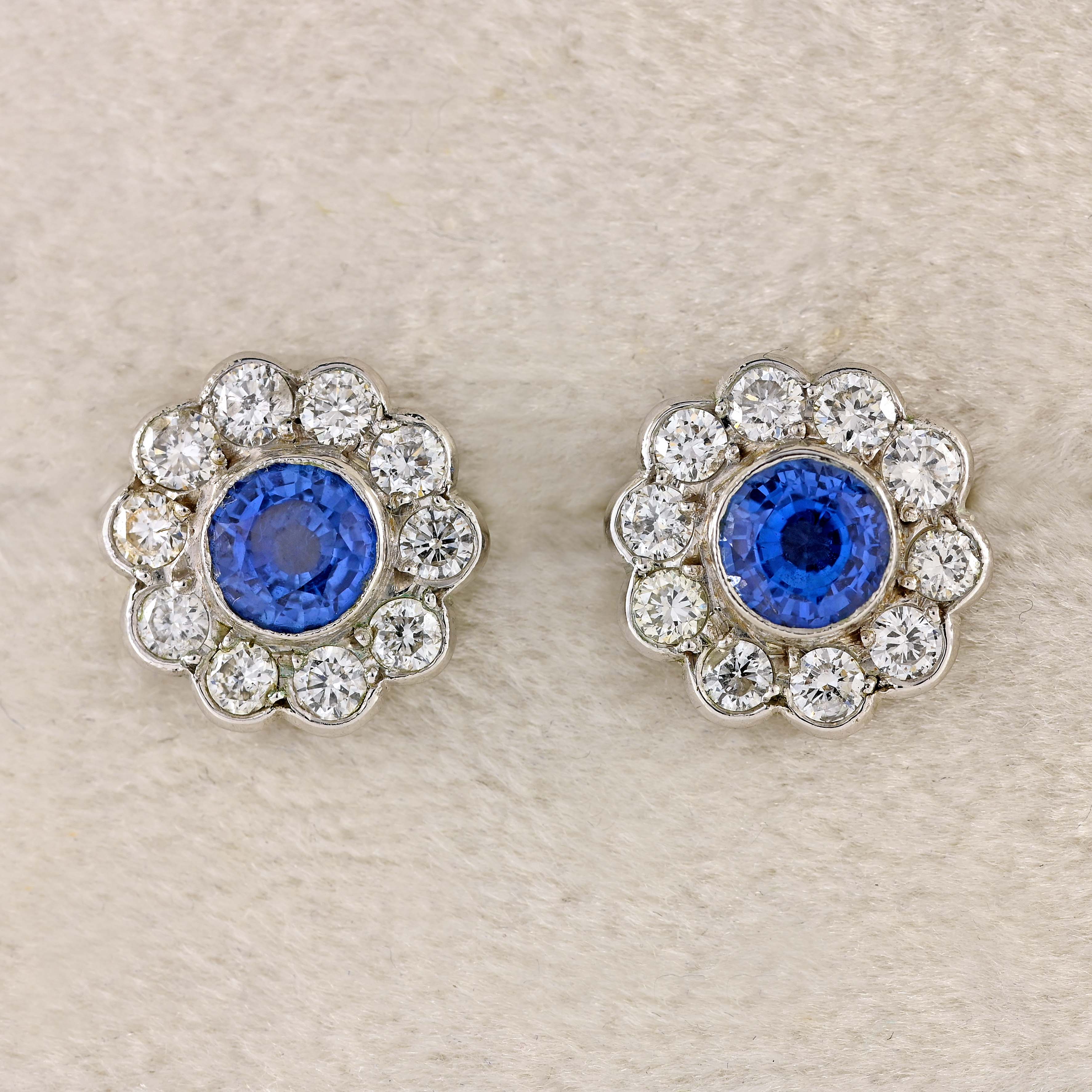 Ellibelle Jewellery Ceylon Sapphire & Diamond 18ct White Gold Daisy Cluster Stud Earrings