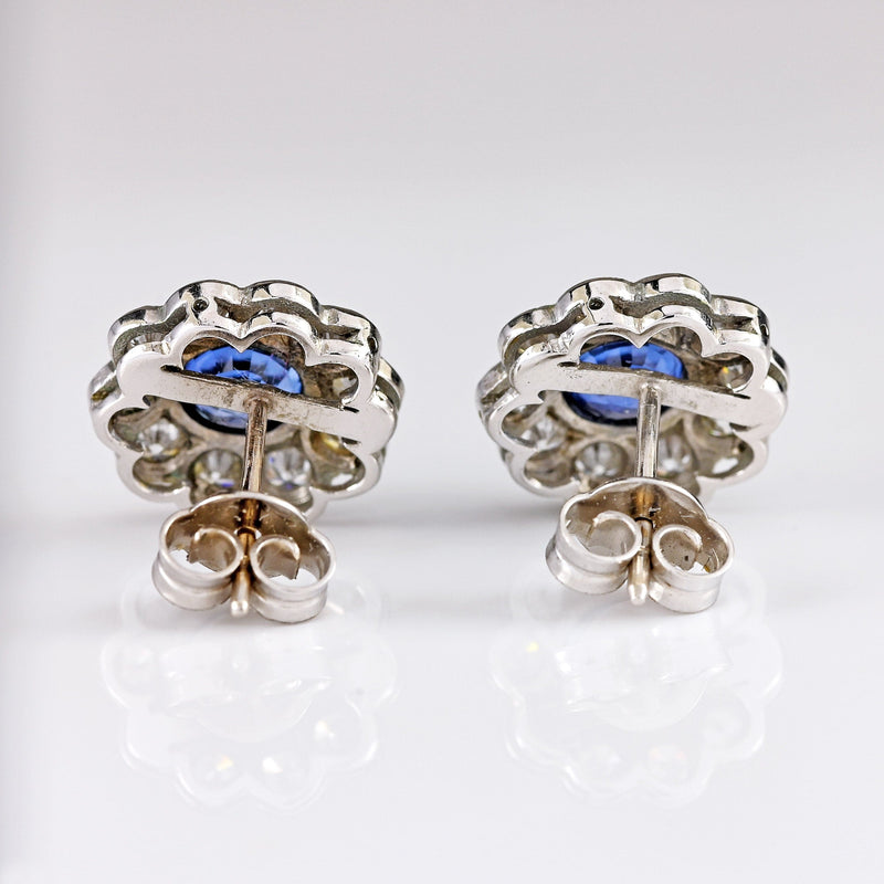 Ellibelle Jewellery Ceylon Sapphire & Diamond 18ct White Gold Daisy Cluster Stud Earrings