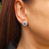 Ellibelle Jewellery Ceylon Sapphire & Diamond 18ct White Gold Daisy Cluster Stud Earrings