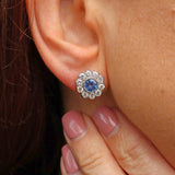 Ellibelle Jewellery Ceylon Sapphire & Diamond 18ct White Gold Daisy Cluster Stud Earrings