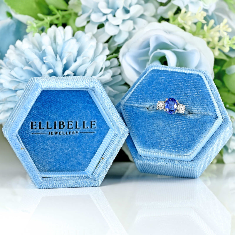 Ellibelle Jewellery Ceylon Sapphire & Diamond 18ct White Gold Three-Stone Engagement Ring (1.10cts)