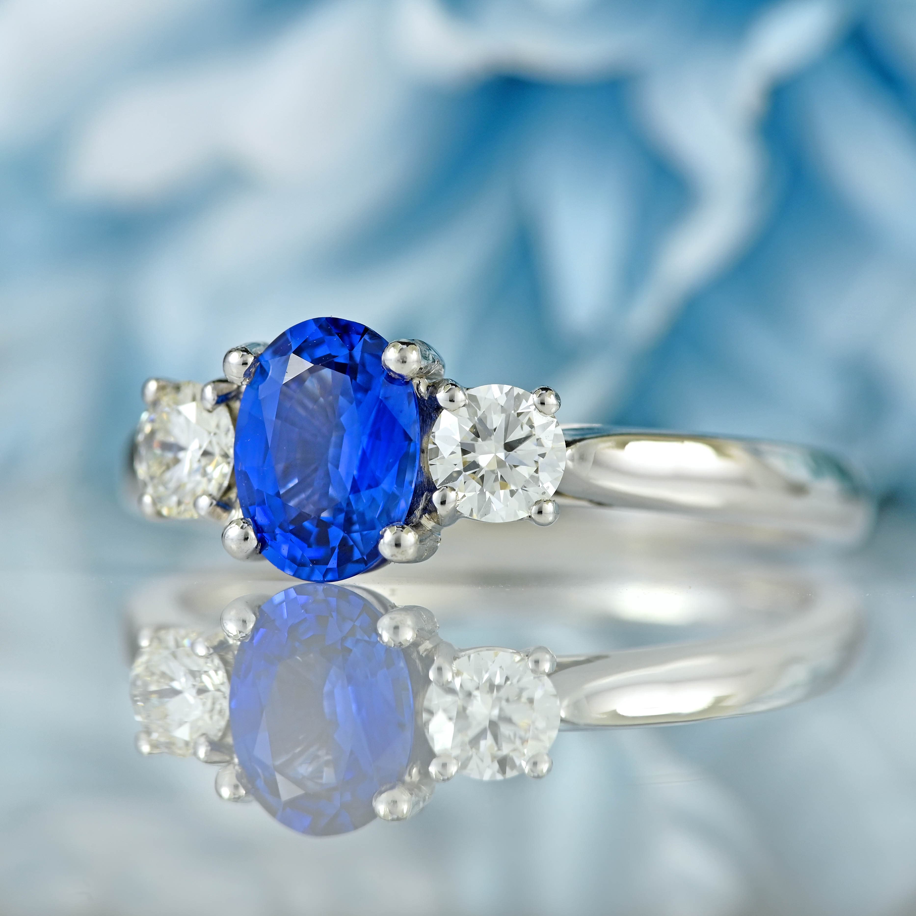 Ellibelle Jewellery Ceylon Sapphire & Diamond 18ct White Gold Three-Stone Engagement Ring (1.10cts)