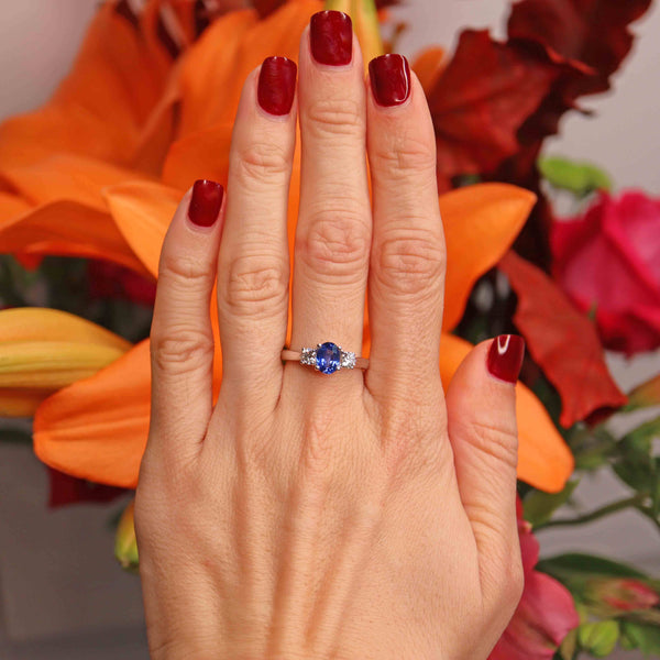 Ellibelle Jewellery Ceylon Sapphire & Diamond 18ct White Gold Three-Stone Engagement Ring (1.10cts)