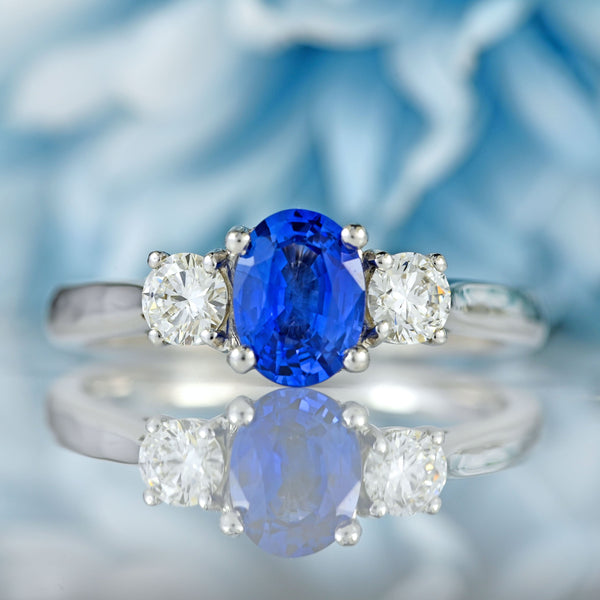 Ellibelle Jewellery Ceylon Sapphire & Diamond 18ct White Gold Three-Stone Engagement Ring (1.10cts)