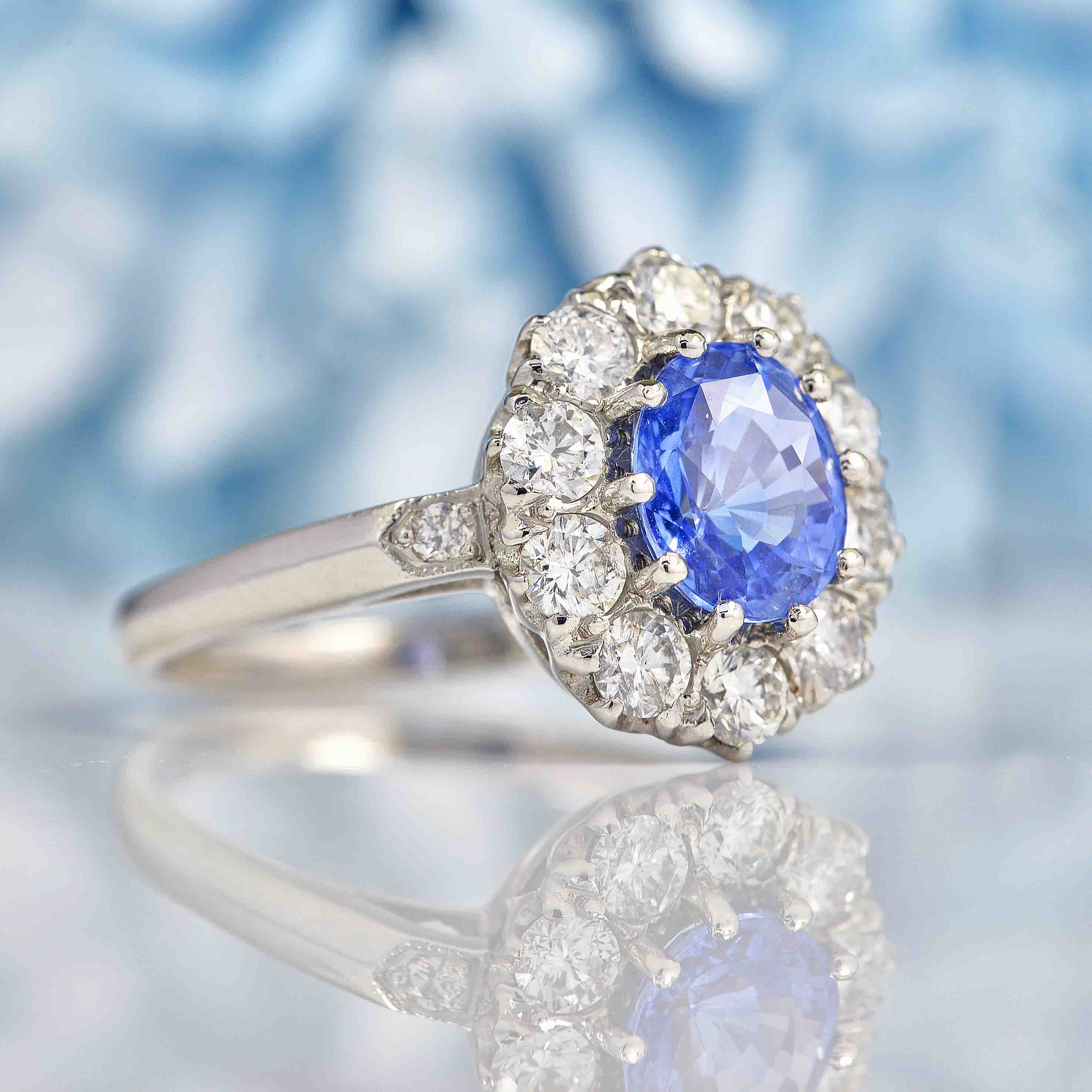 Ellibelle Jewellery Ceylon Sapphire & Diamond Platinum Cluster Ring