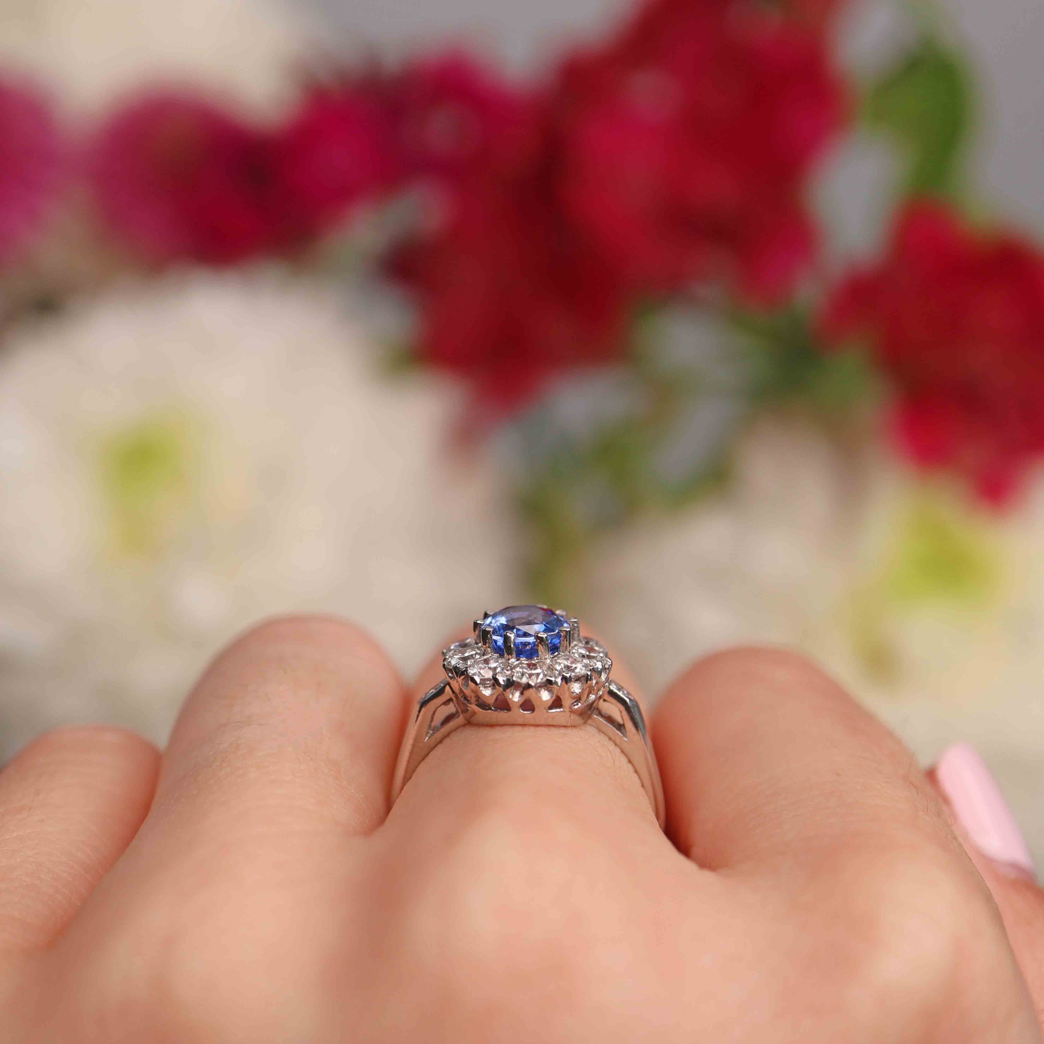 Ellibelle Jewellery Ceylon Sapphire & Diamond Platinum Cluster Ring