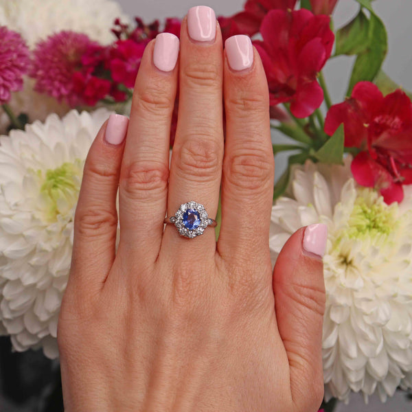 Ellibelle Jewellery Ceylon Sapphire & Diamond Platinum Cluster Ring