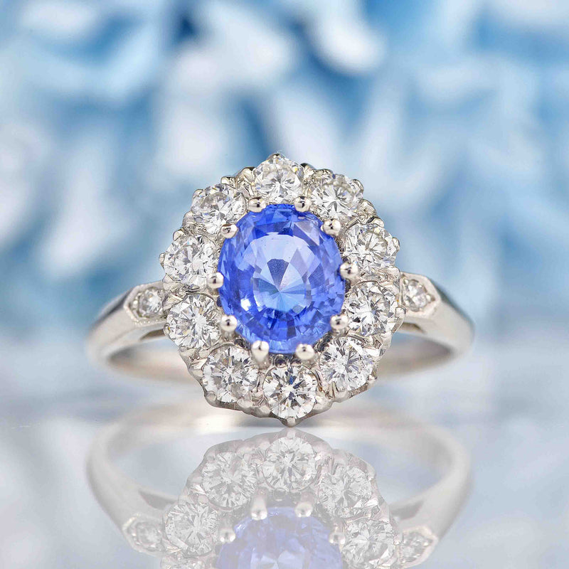 Ellibelle Jewellery Ceylon Sapphire & Diamond Platinum Cluster Ring