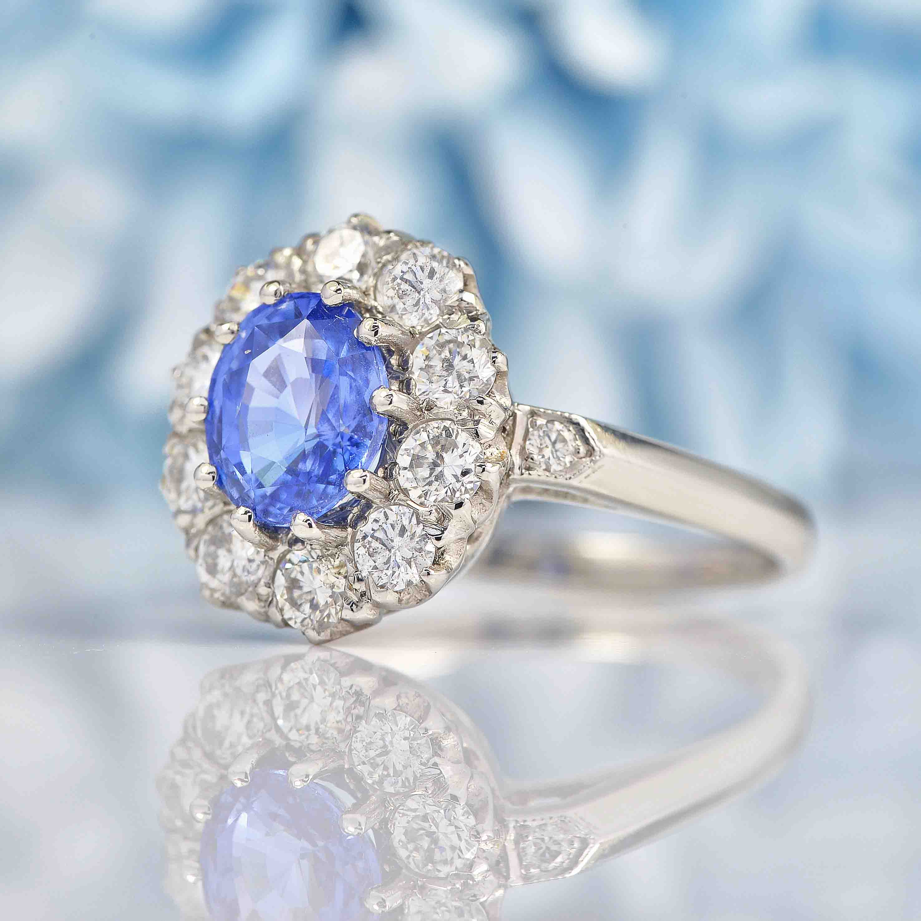 Ellibelle Jewellery Ceylon Sapphire & Diamond Platinum Cluster Ring