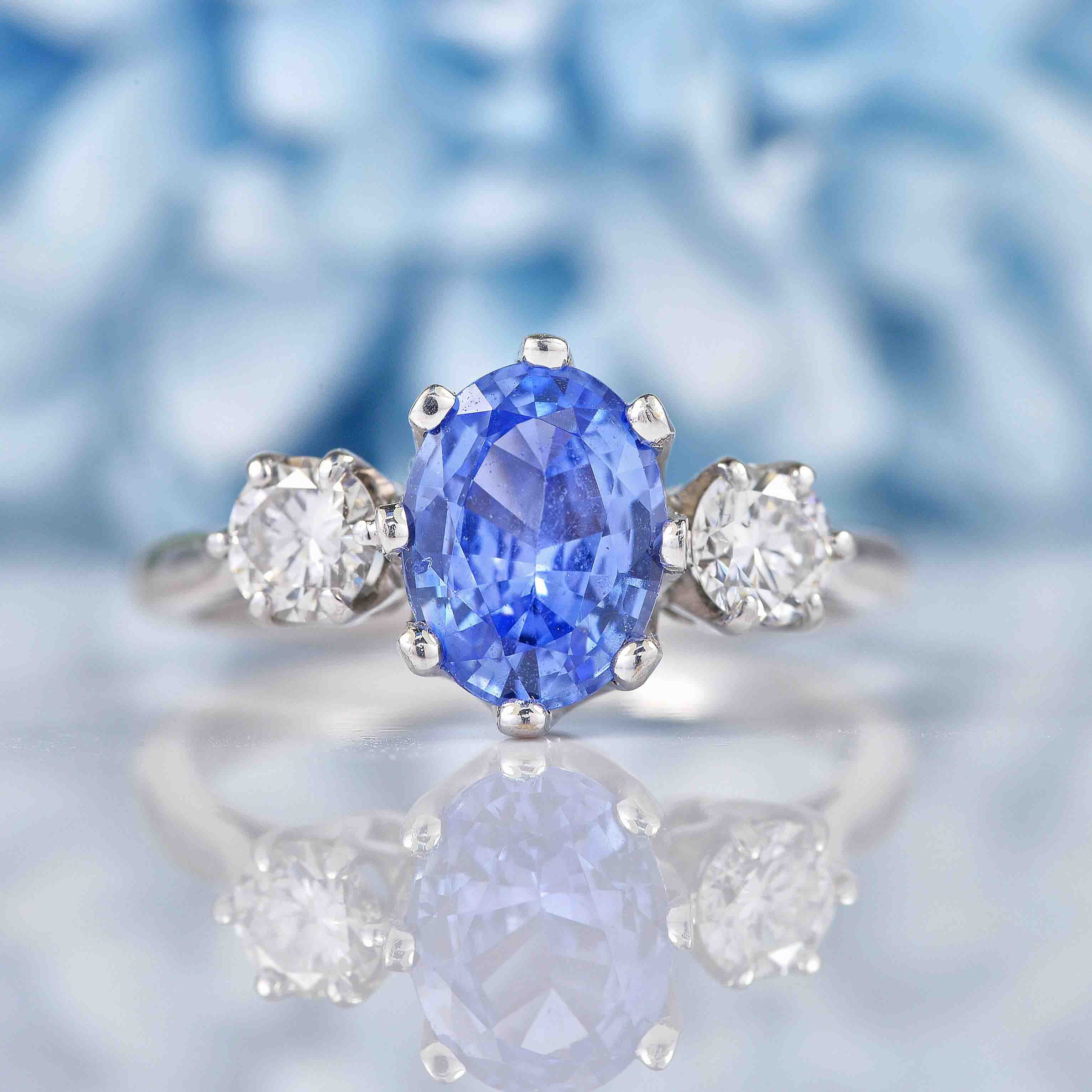 Ellibelle Jewellery Ceylon Sapphire & Diamond White Gold Three Stone Engagement Ring