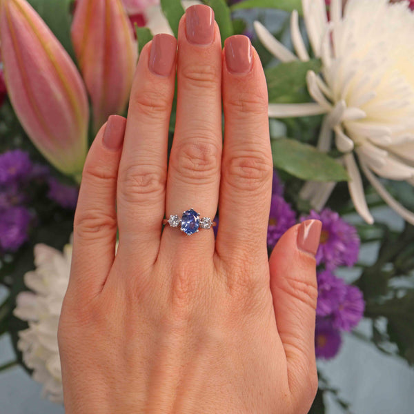 Ellibelle Jewellery Ceylon Sapphire & Diamond White Gold Three Stone Engagement Ring