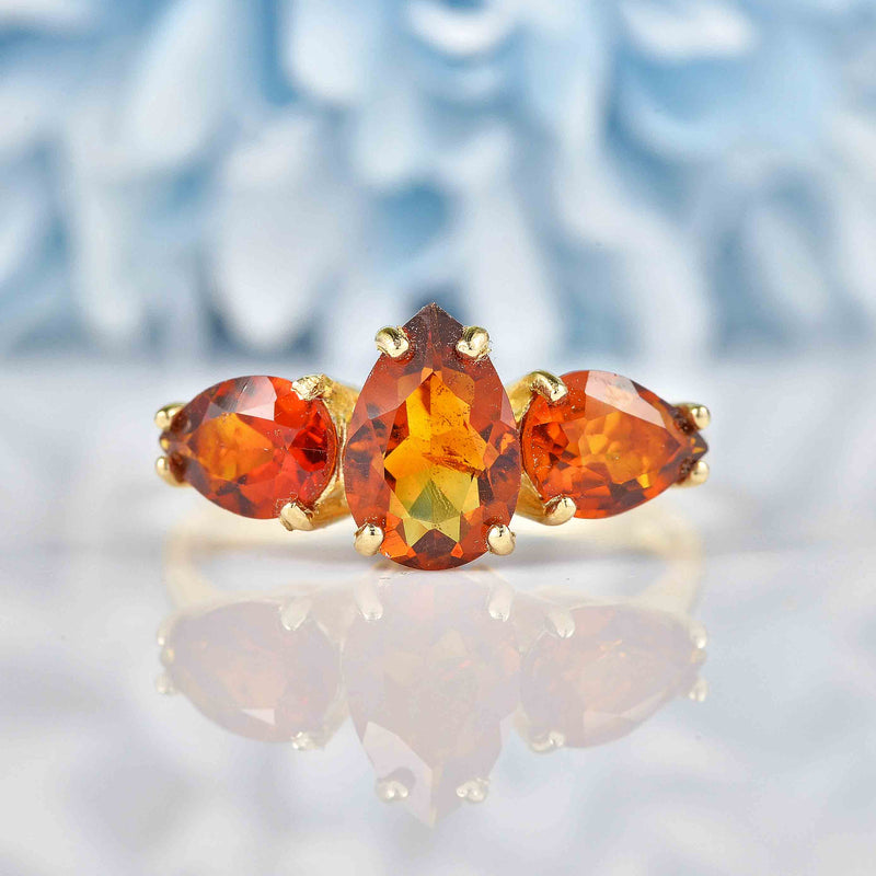 Ellibelle Jewellery Citrine 9ct Gold Pear-Shaped Trilogy Ring