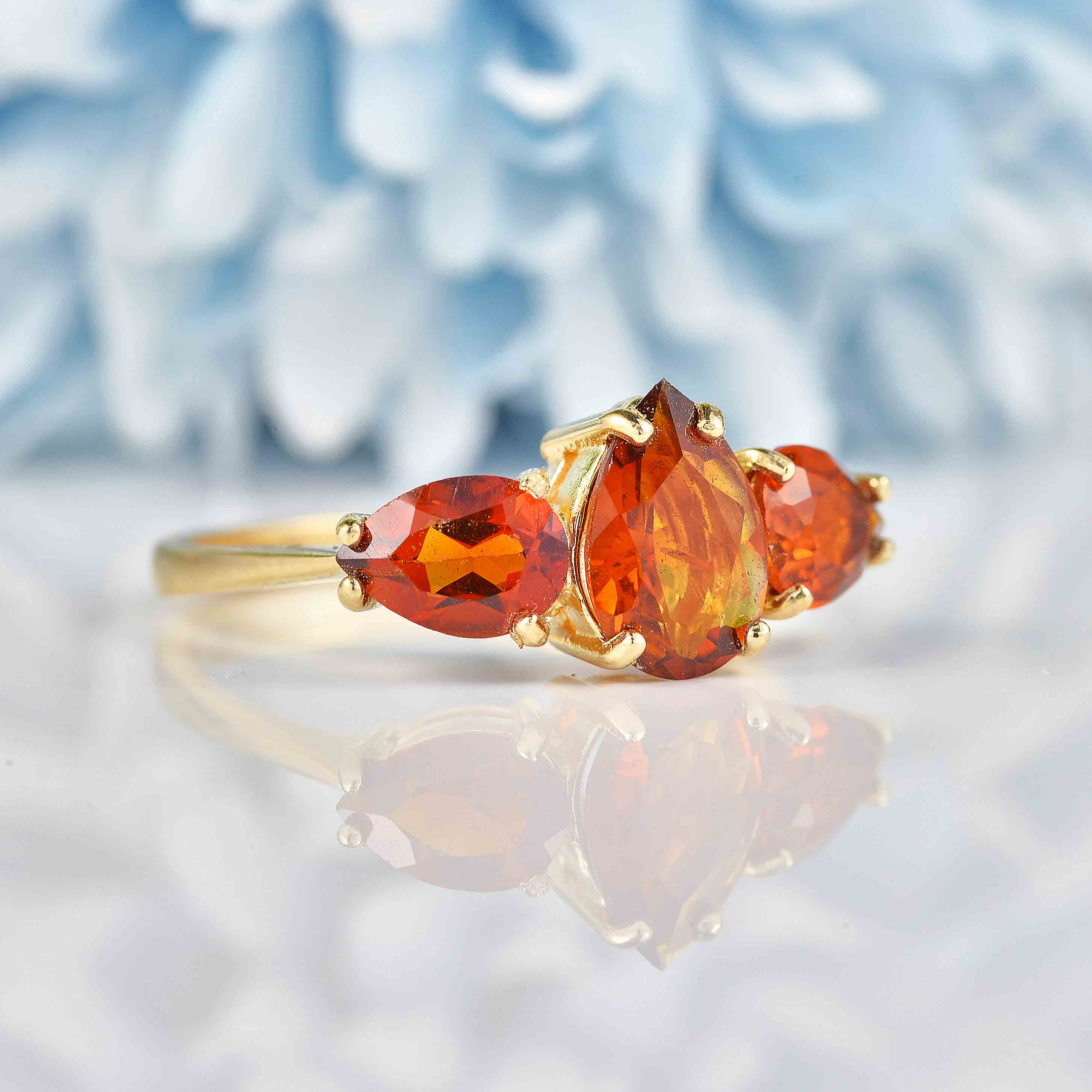 Ellibelle Jewellery Citrine 9ct Gold Pear-Shaped Trilogy Ring