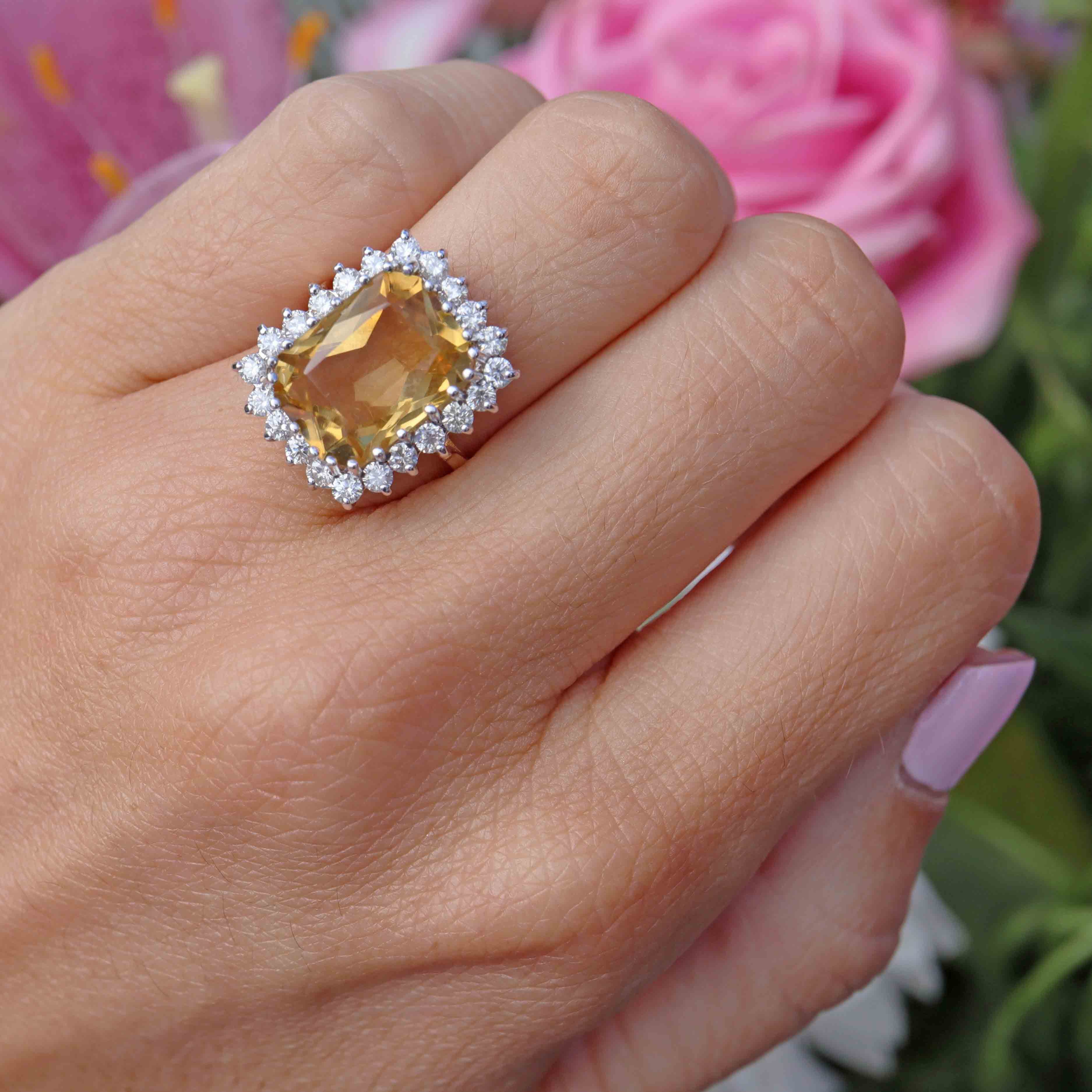 Ellibelle Jewellery Citrine & Diamond 9ct Gold Cluster Dress Ring (5.75ct)