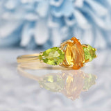 Ellibelle Jewellery Citrine & Peridot 9ct Gold Pear-Shaped Trilogy Ring