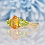 Ellibelle Jewellery Citrine & Peridot 9ct Gold Pear-Shaped Trilogy Ring