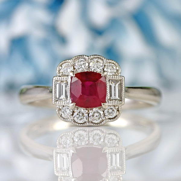 Ellibelle Jewellery Cushion-Shaped Ruby & Diamond Platinum Engagement Ring