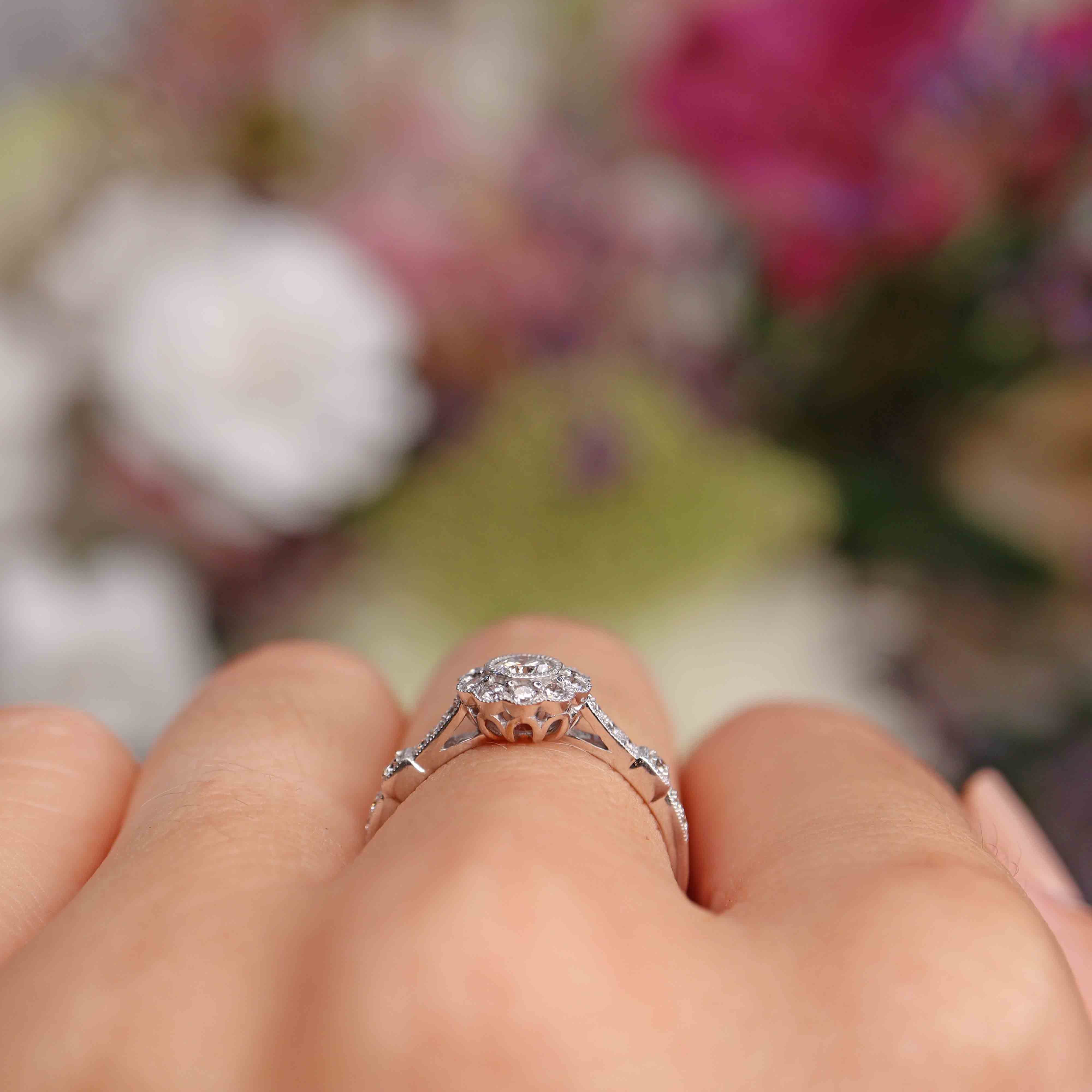 Ellibelle Jewellery Diamond 18ct White Gold Halo Engagement Ring