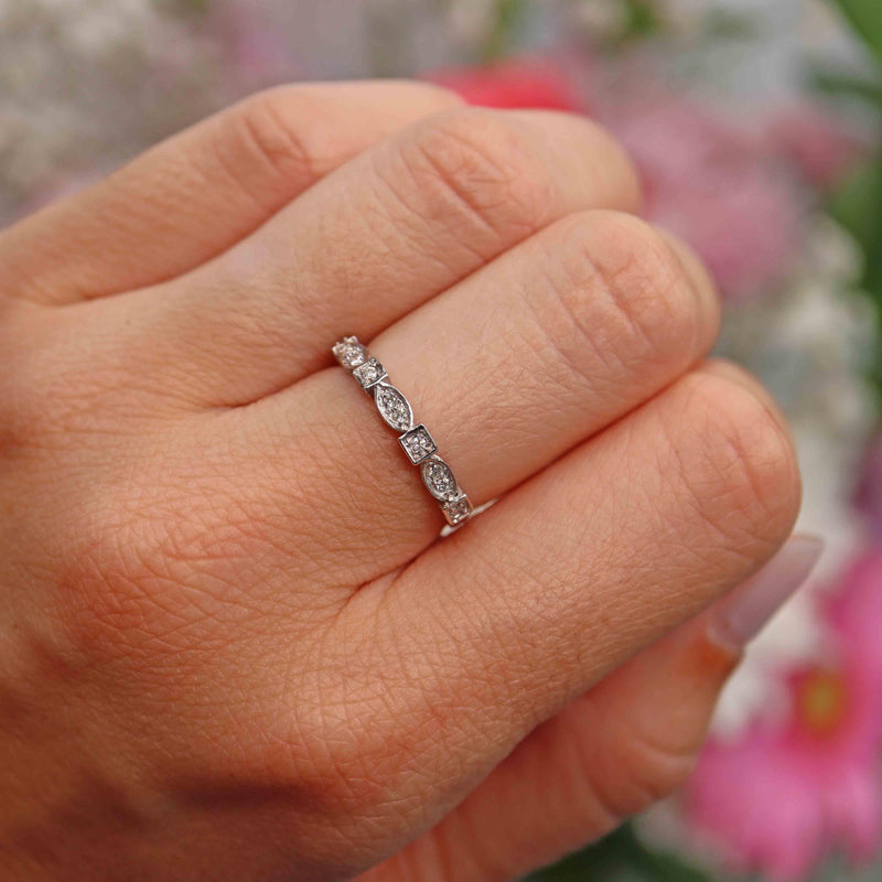 Ellibelle Jewellery Diamond 9ct White Gold Geometric Stacking Band Ring