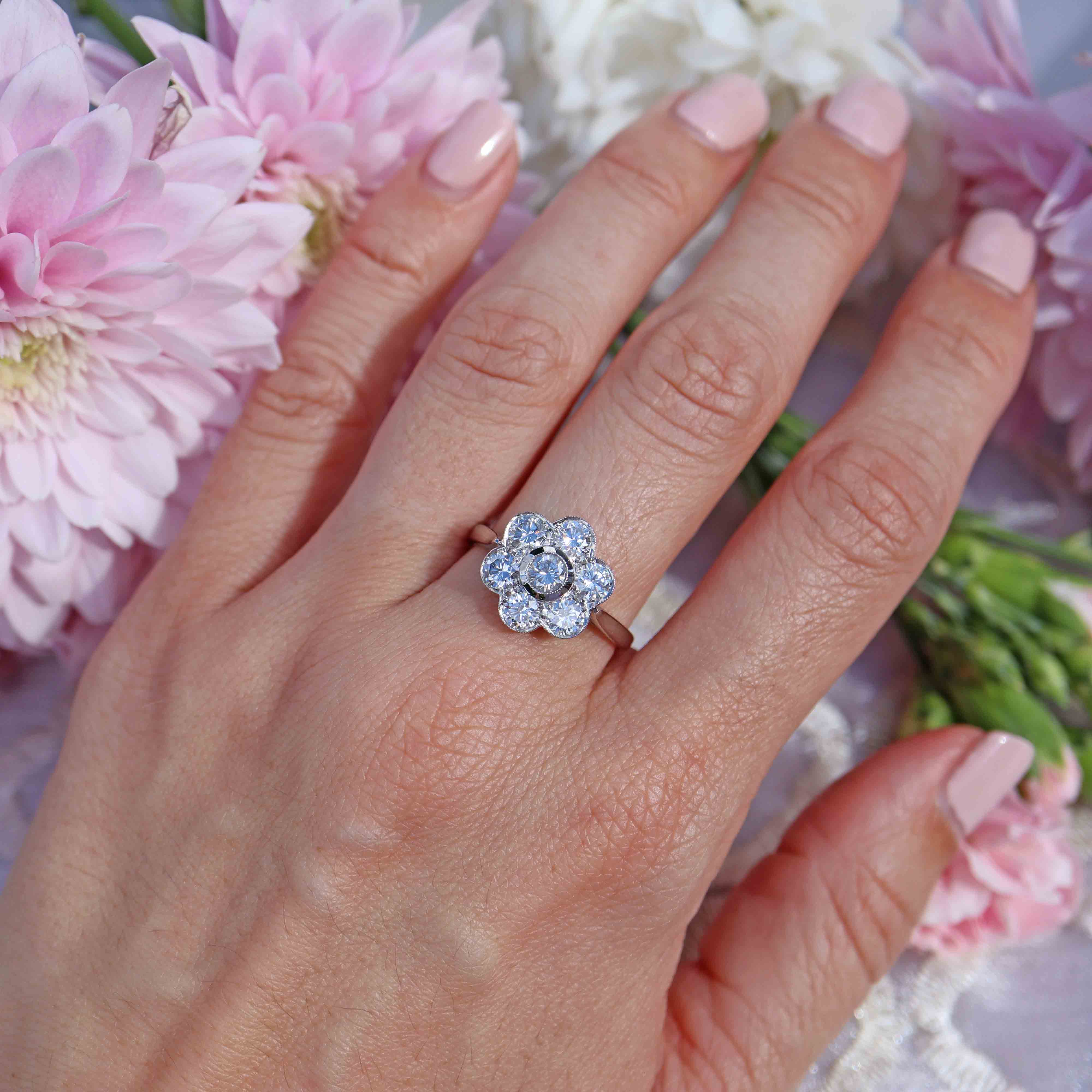 Diamond Platinum Daisy Cluster Engagement Ring