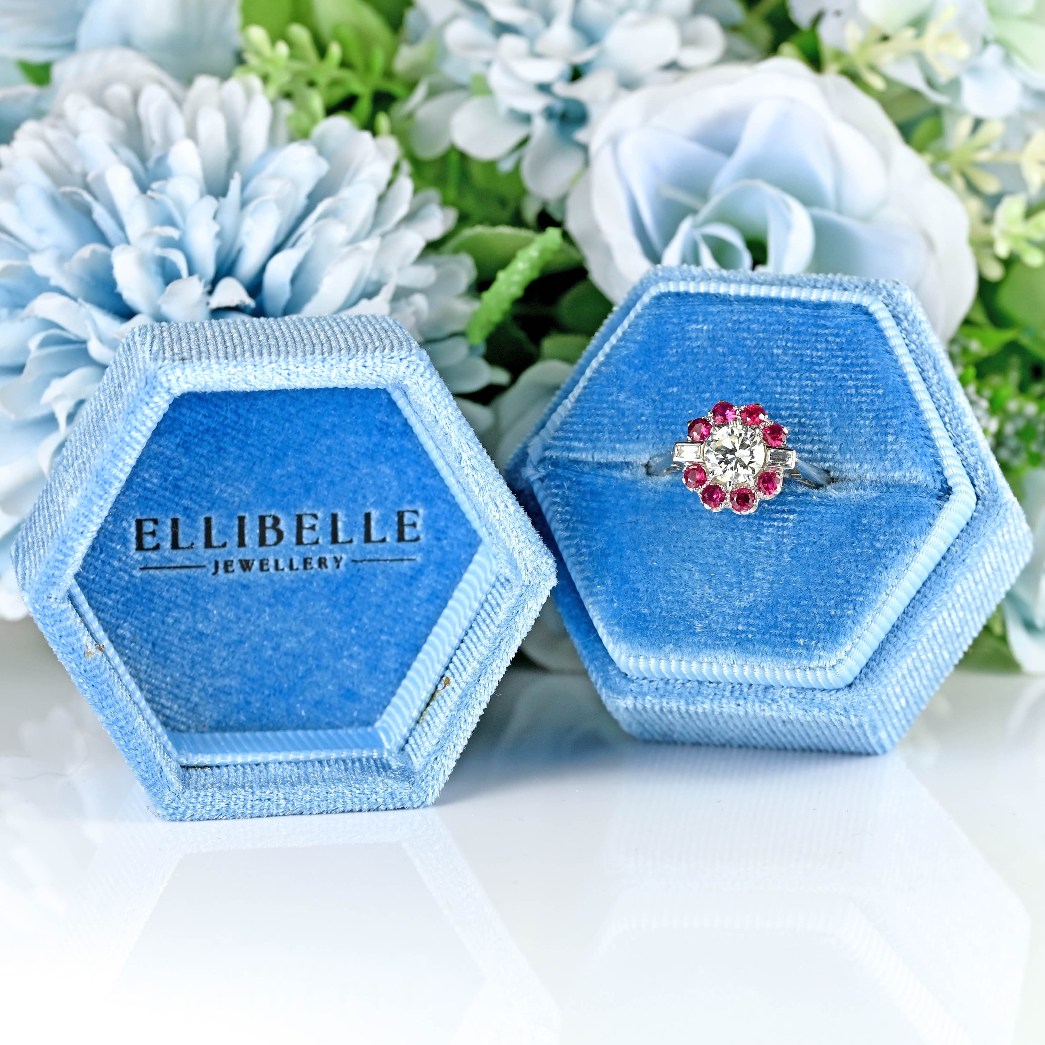 Ellibelle Jewellery Diamond & Ruby 18ct White Gold Cluster Engagement Ring (0.92cts)