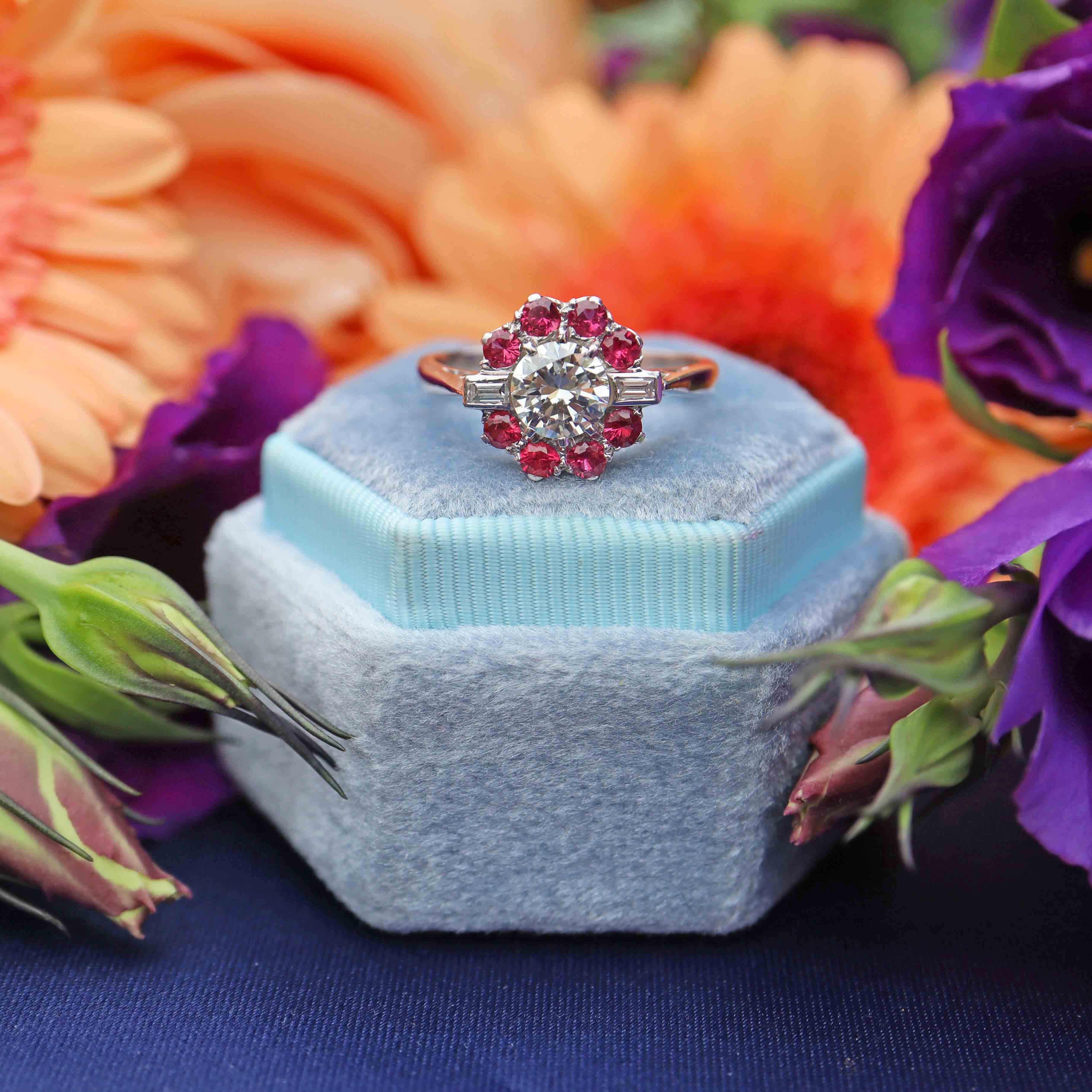 Ellibelle Jewellery Diamond & Ruby 18ct White Gold Cluster Engagement Ring (0.92cts)