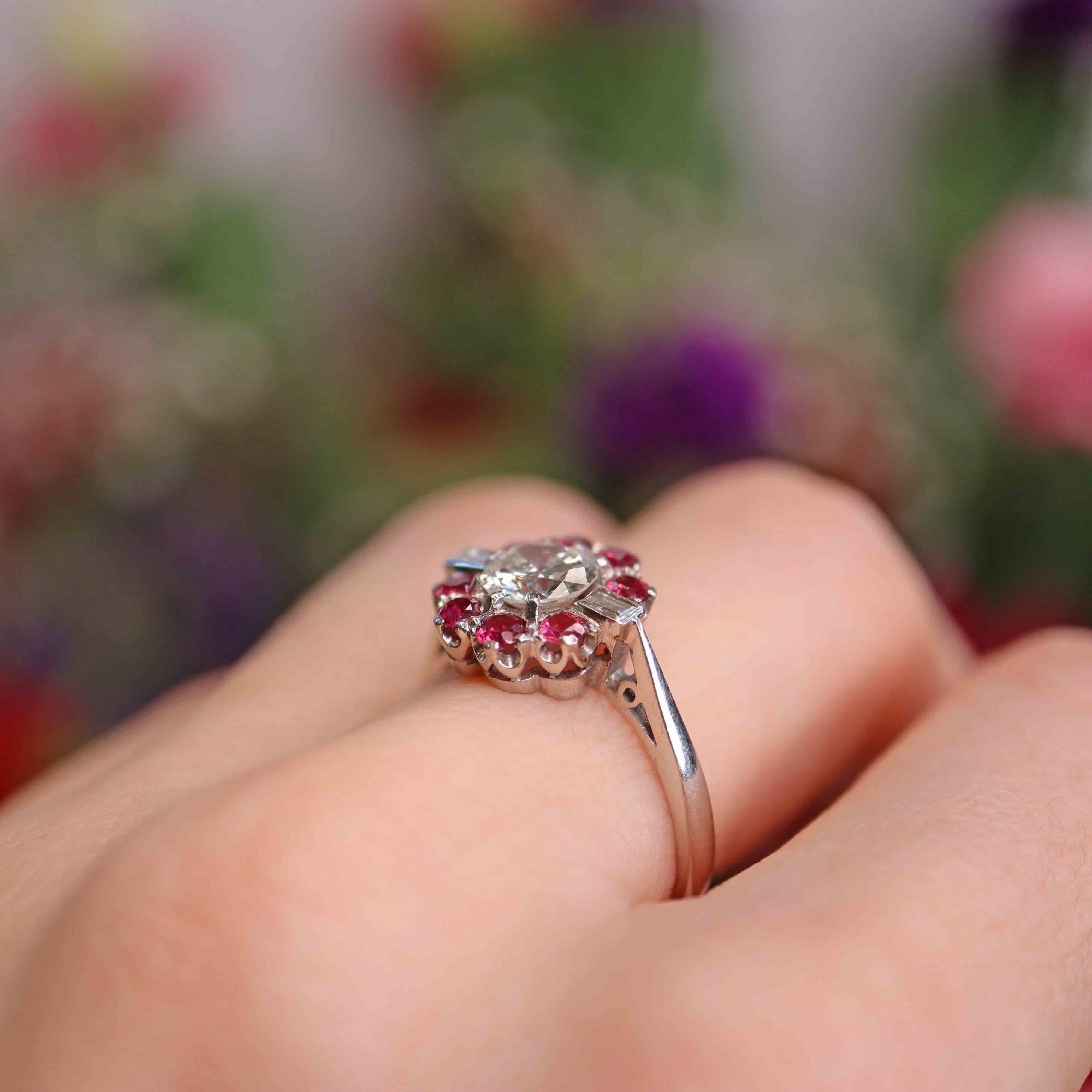 Ellibelle Jewellery Diamond & Ruby 18ct White Gold Cluster Engagement Ring (0.92cts)