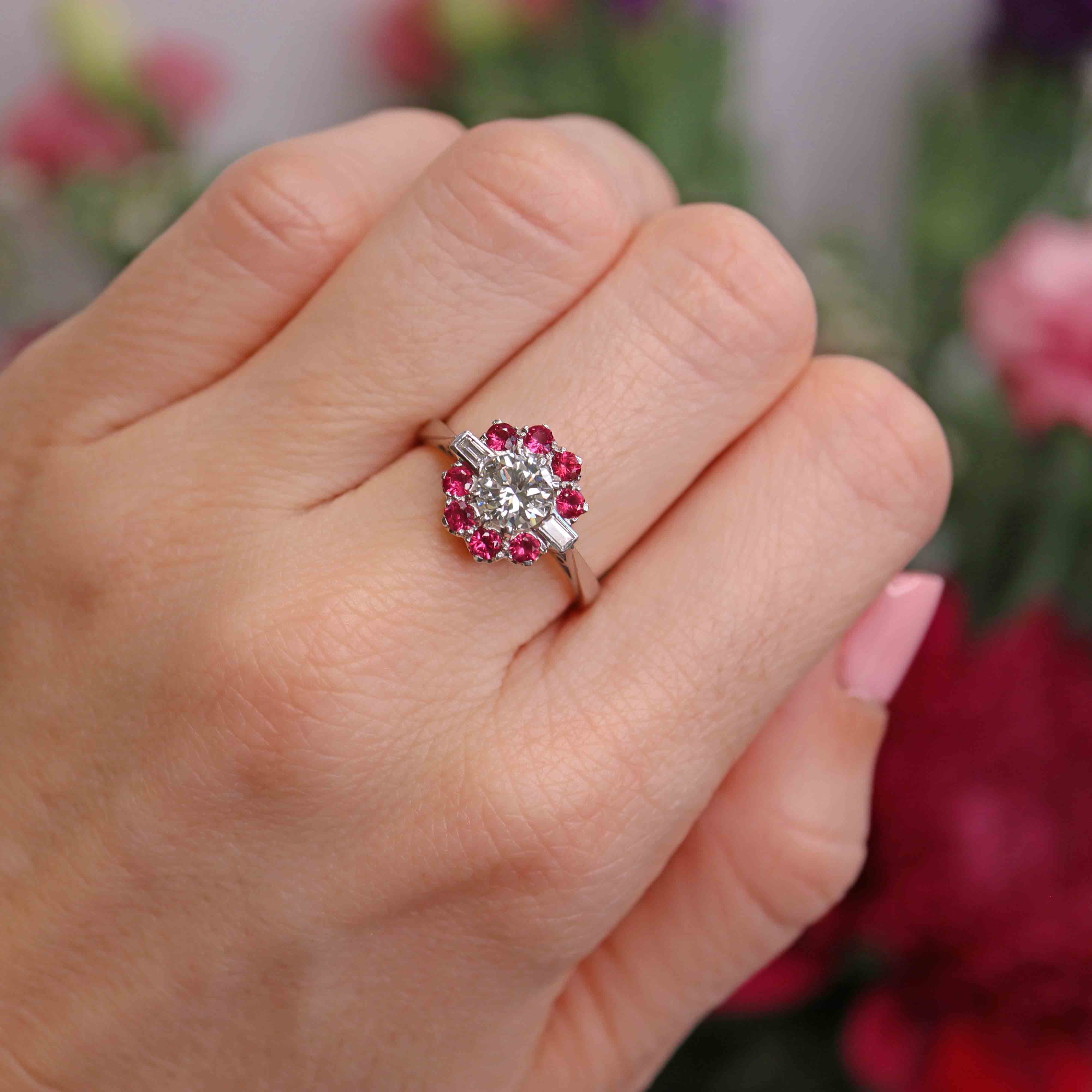 Ellibelle Jewellery Diamond & Ruby 18ct White Gold Cluster Engagement Ring (0.92cts)