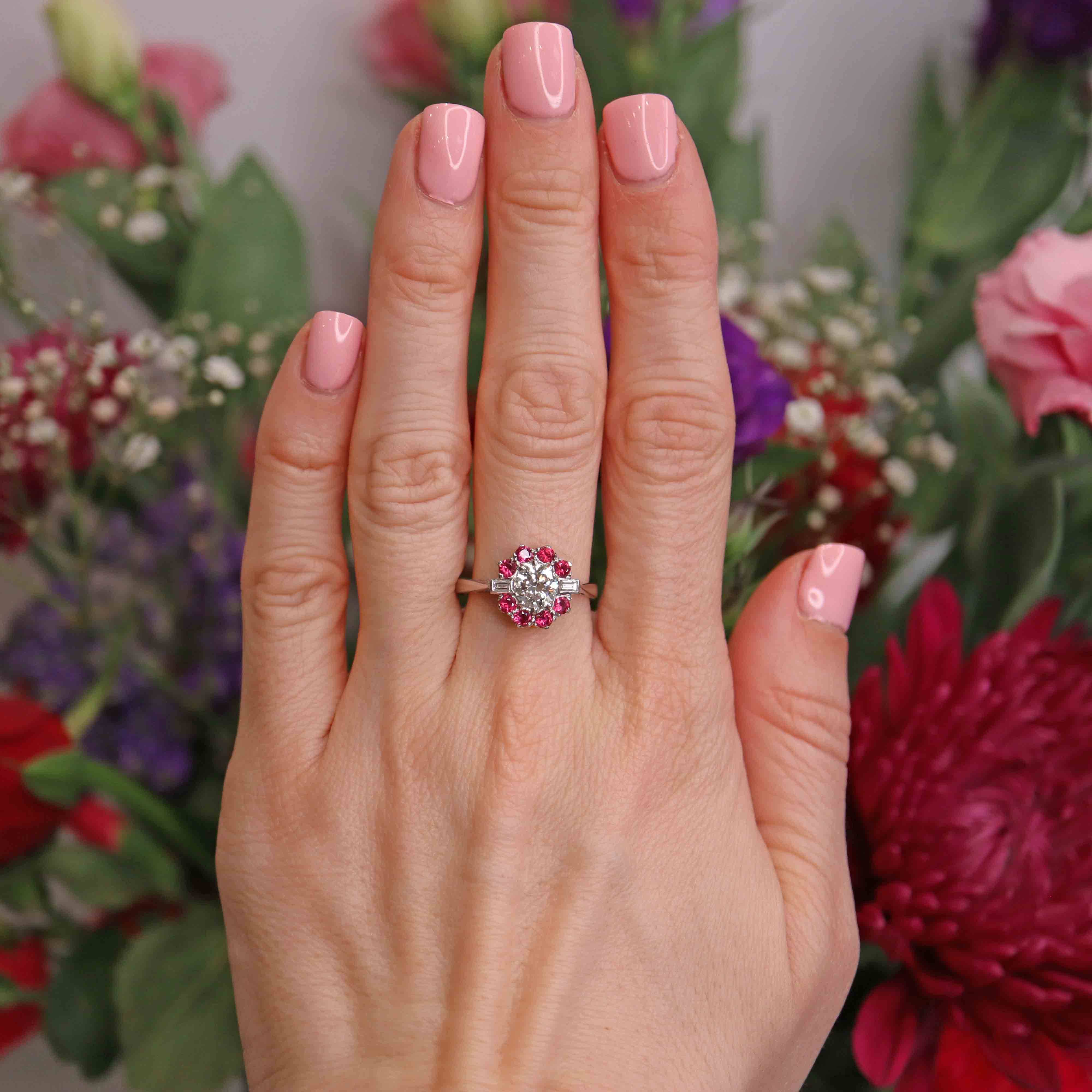 Ellibelle Jewellery Diamond & Ruby 18ct White Gold Cluster Engagement Ring (0.92cts)