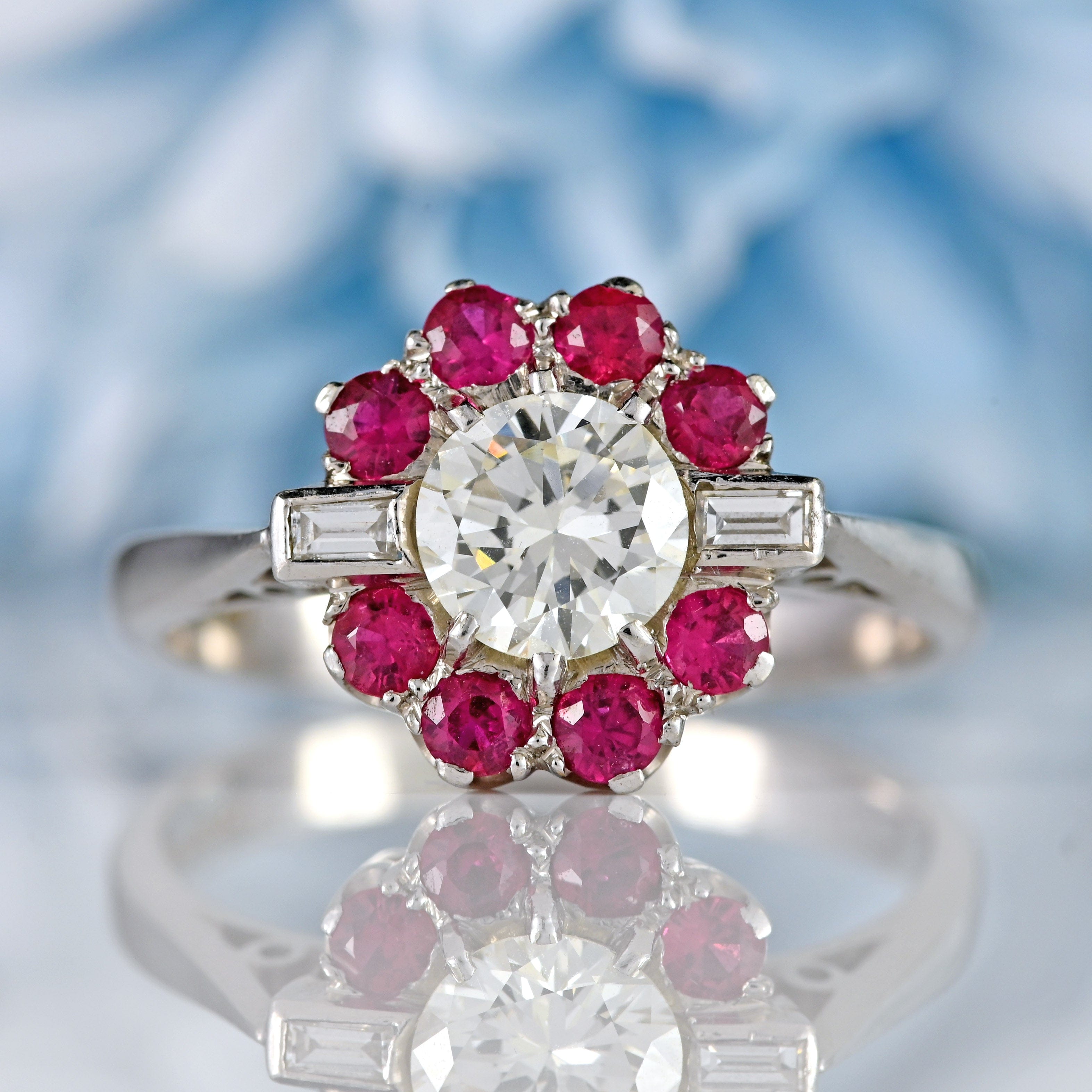 Ellibelle Jewellery Diamond & Ruby 18ct White Gold Cluster Engagement Ring (0.92cts)