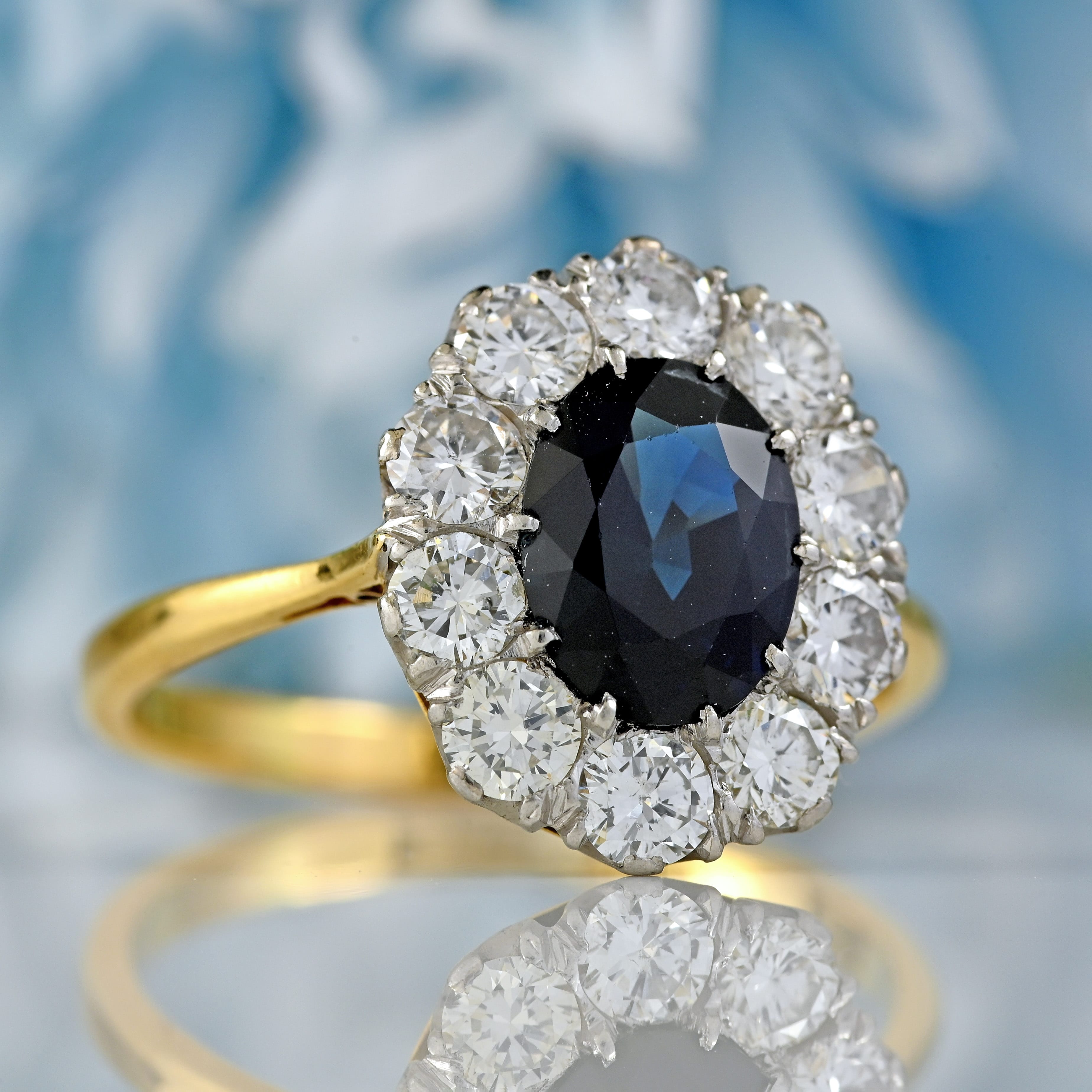 Ellibelle Jewellery Early 20th Century Sapphire & Diamond 18ct Gold Platinum Cluster Ring (1.80cts)