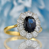 Ellibelle Jewellery Early 20th Century Sapphire & Diamond 18ct Gold Platinum Cluster Ring (1.80cts)