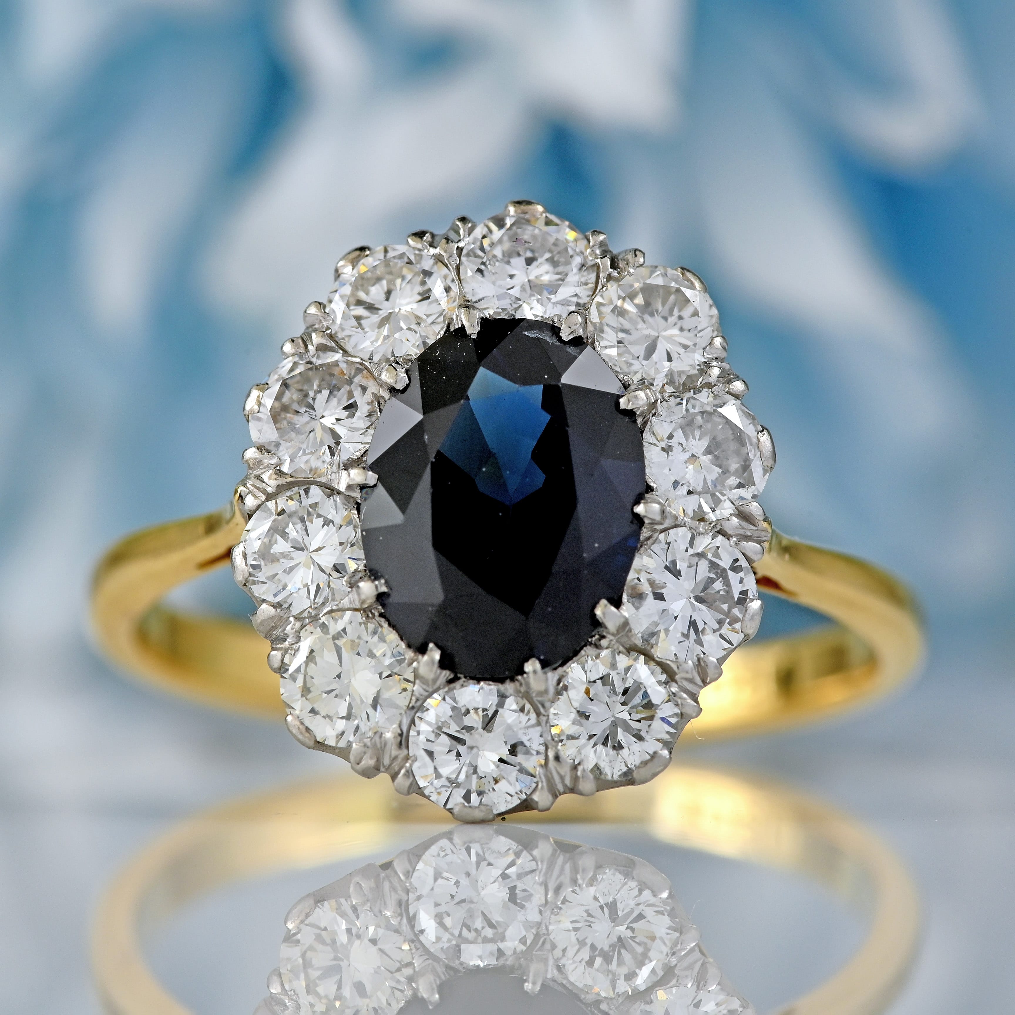 Ellibelle Jewellery Early 20th Century Sapphire & Diamond 18ct Gold Platinum Cluster Ring (1.80cts)