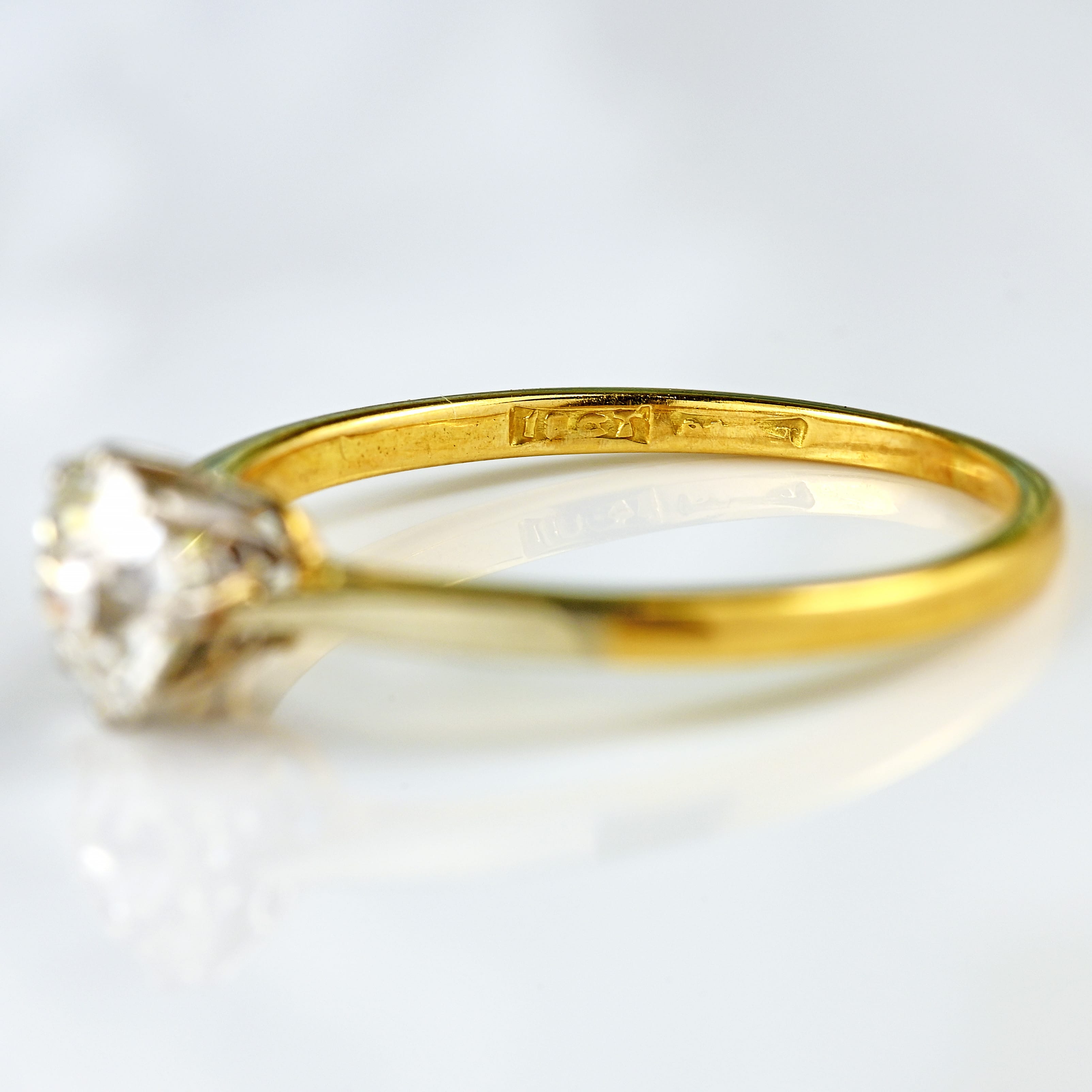 Ellibelle Jewellery Edwardian 0.82ct Old European Cut Diamond 18ct Gold & Platinum Solitaire Ring