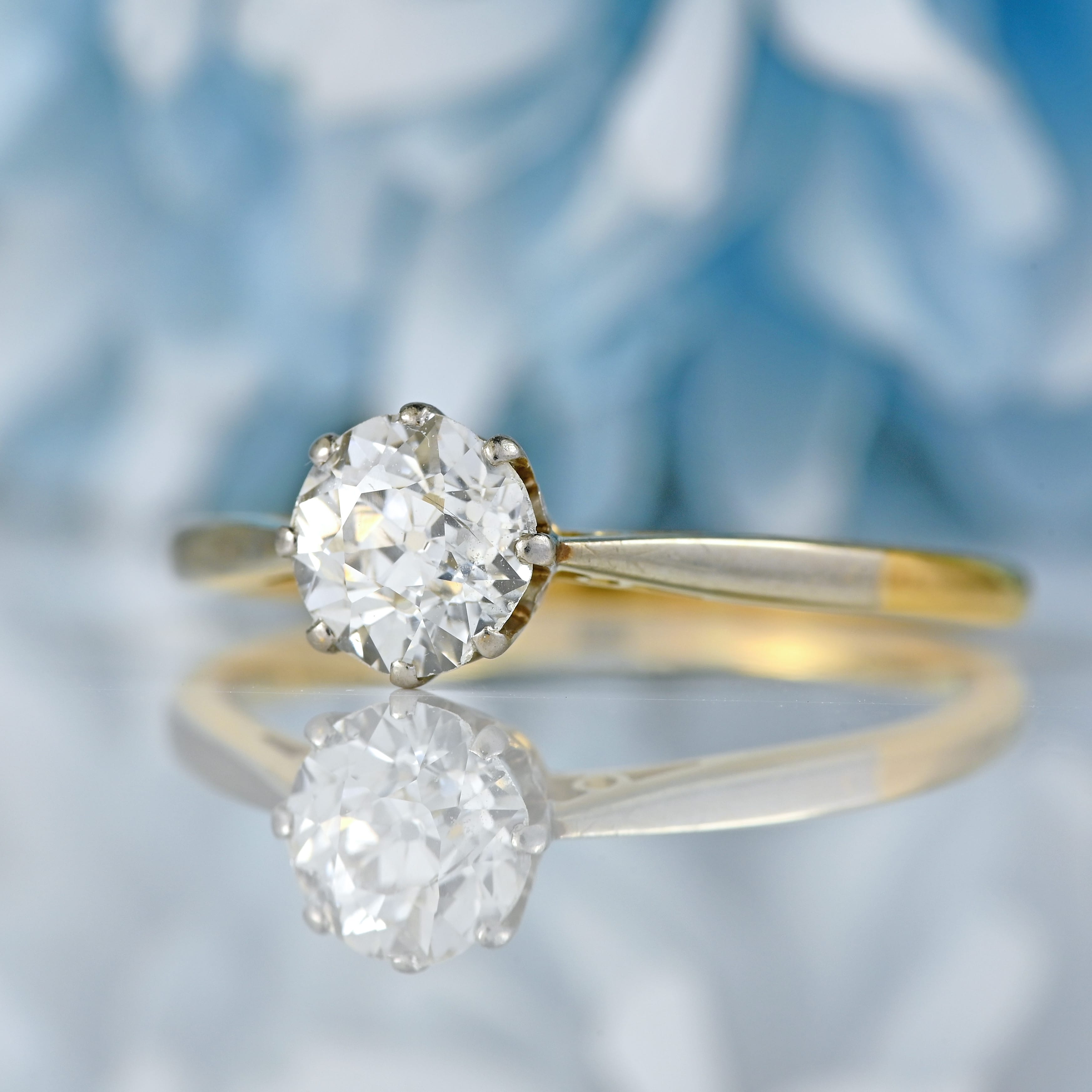 Ellibelle Jewellery Edwardian 0.82ct Old European Cut Diamond 18ct Gold & Platinum Solitaire Ring