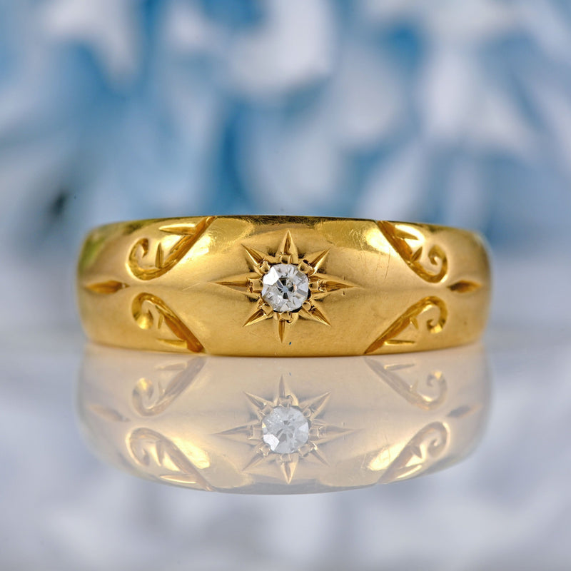 Ellibelle Jewellery Edwardian 18ct Gold Diamond Starburst Gypsy Ring - Chester 1902