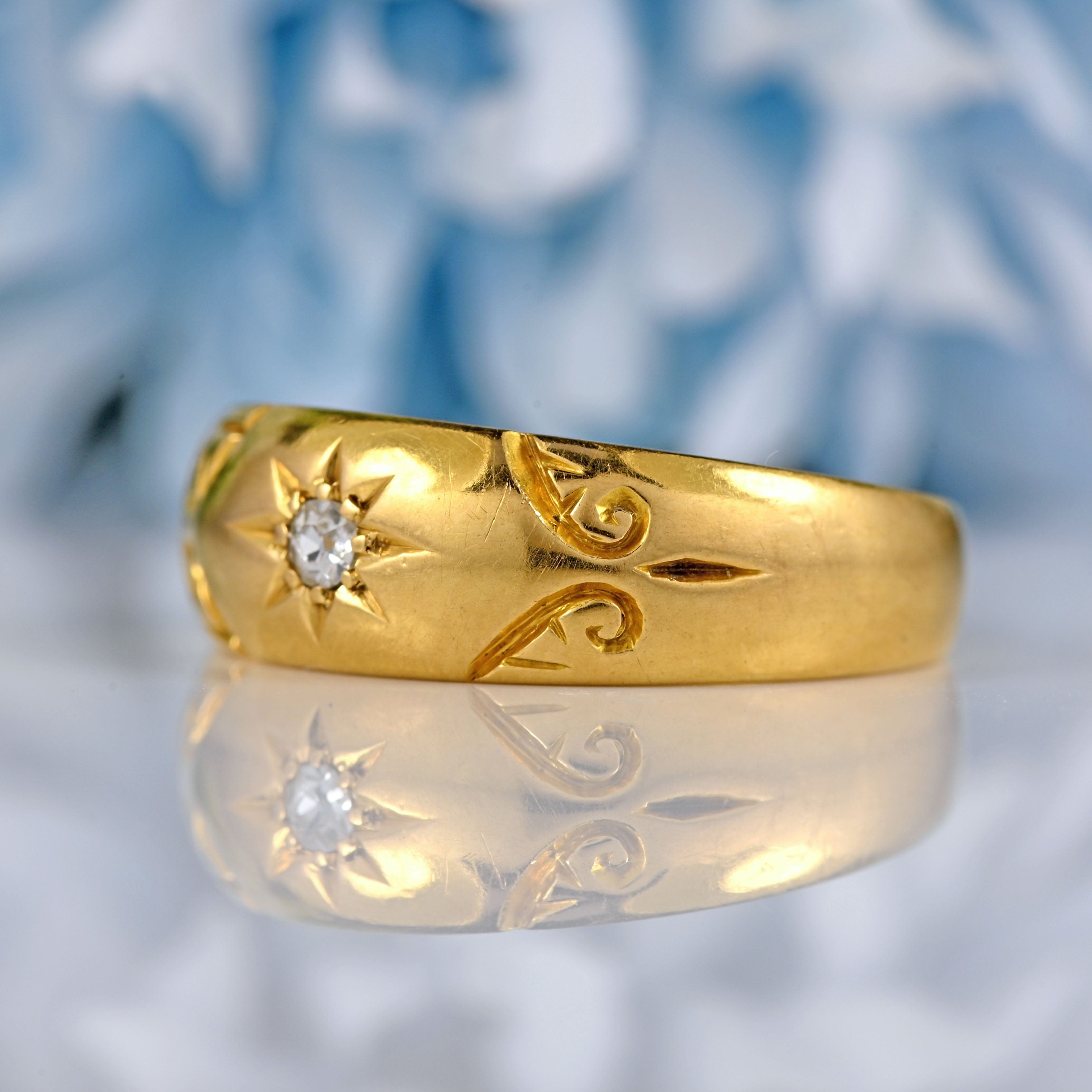 Ellibelle Jewellery Edwardian 18ct Gold Diamond Starburst Gypsy Ring - Chester 1902