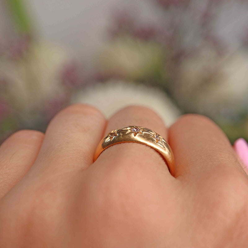 Ellibelle Jewellery Edwardian 18ct Gold Old Cut Diamond Star-Set Gypsy Ring