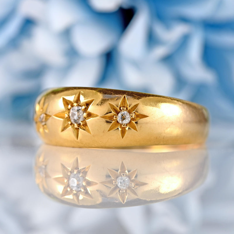 Ellibelle Jewellery Edwardian 18ct Gold Old Cut Diamond Star-Set Gypsy Ring