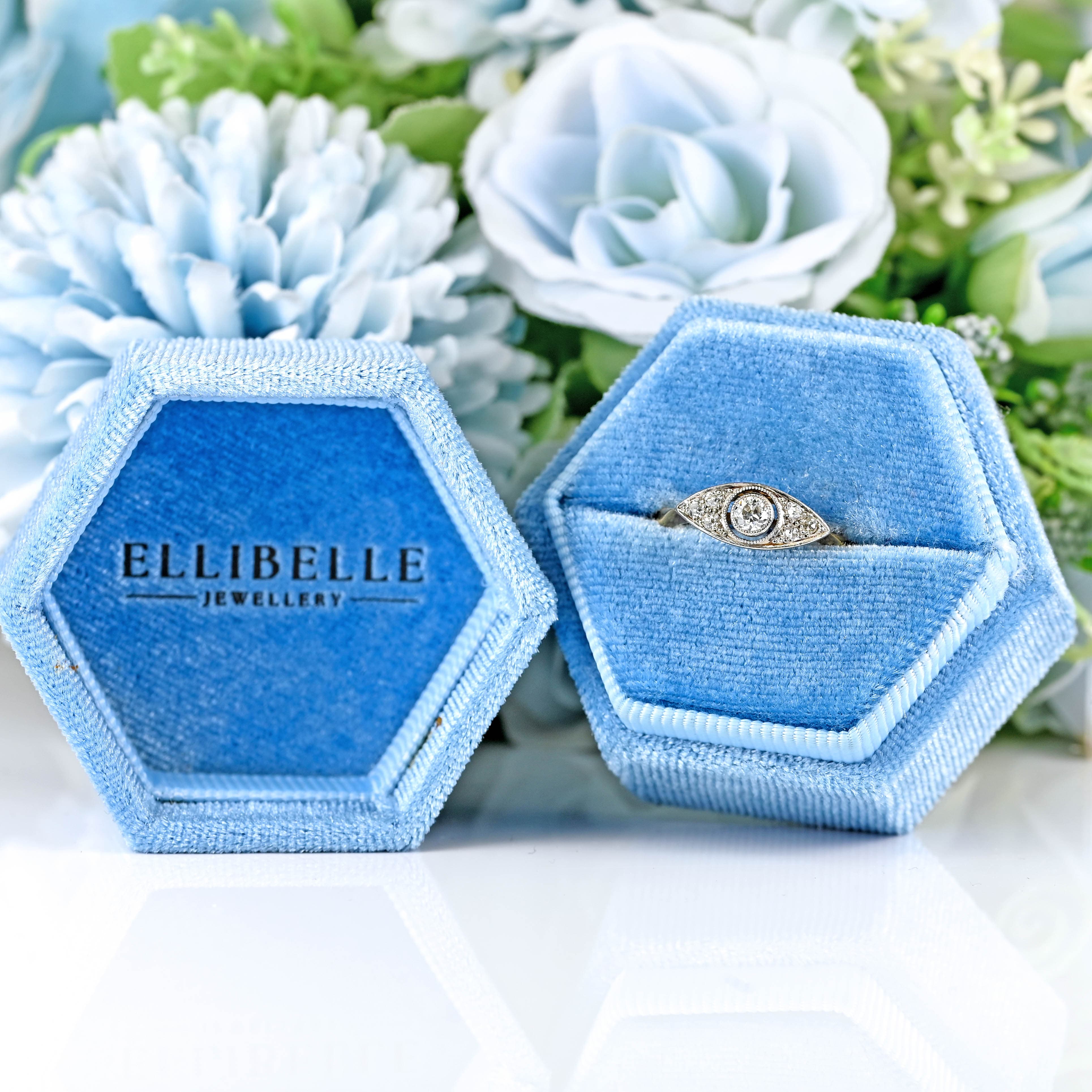 Ellibelle Jewellery Edwardian 18ct Gold & Platinum Diamond Marquise Shaped Ring