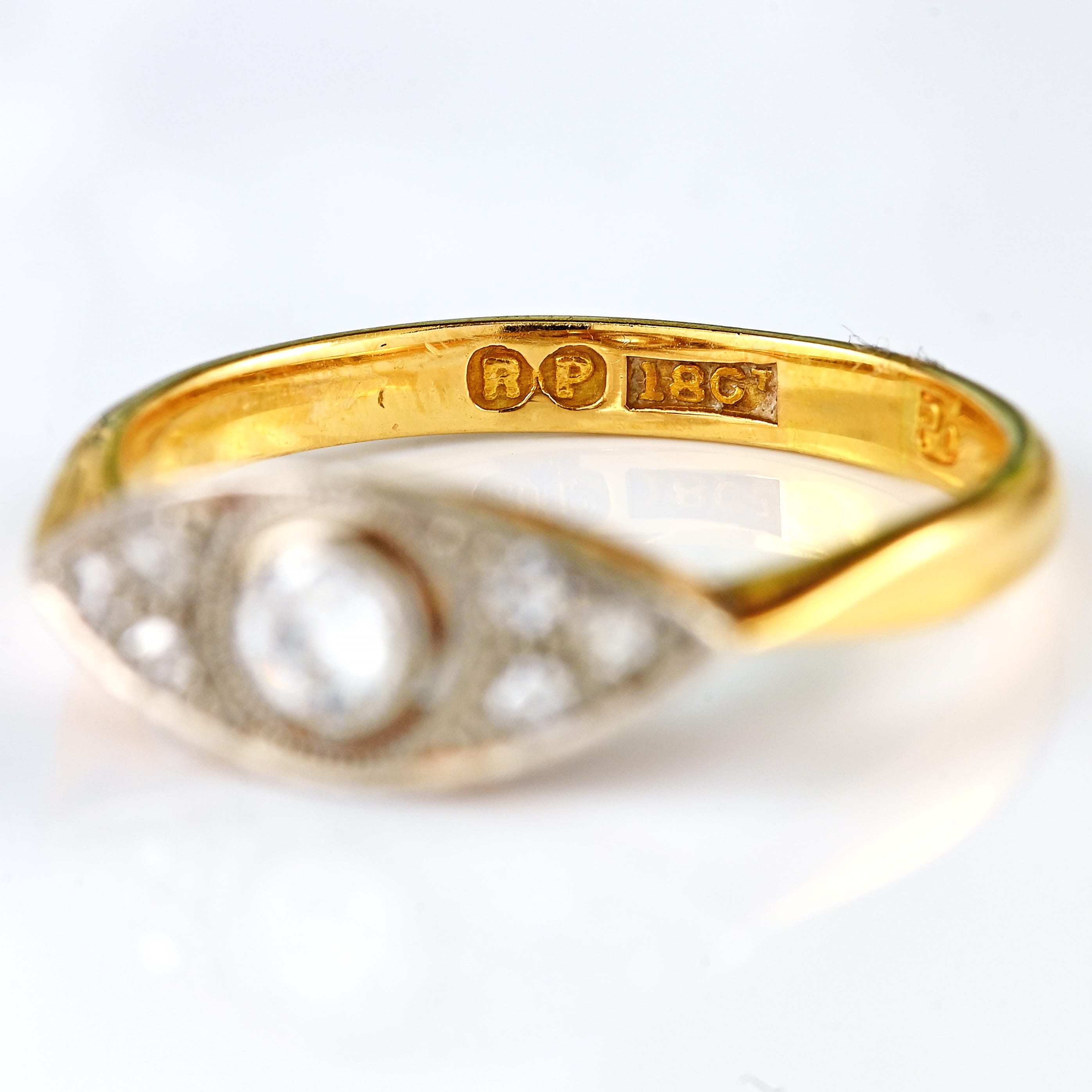Ellibelle Jewellery Edwardian 18ct Gold & Platinum Diamond Marquise Shaped Ring