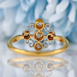 Ellibelle Jewellery Edwardian 18ct Gold & Platinum Diamond Scrollwork Cluster Ring