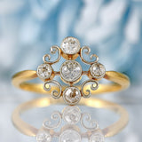 Ellibelle Jewellery Edwardian 18ct Gold & Platinum Diamond Scrollwork Cluster Ring