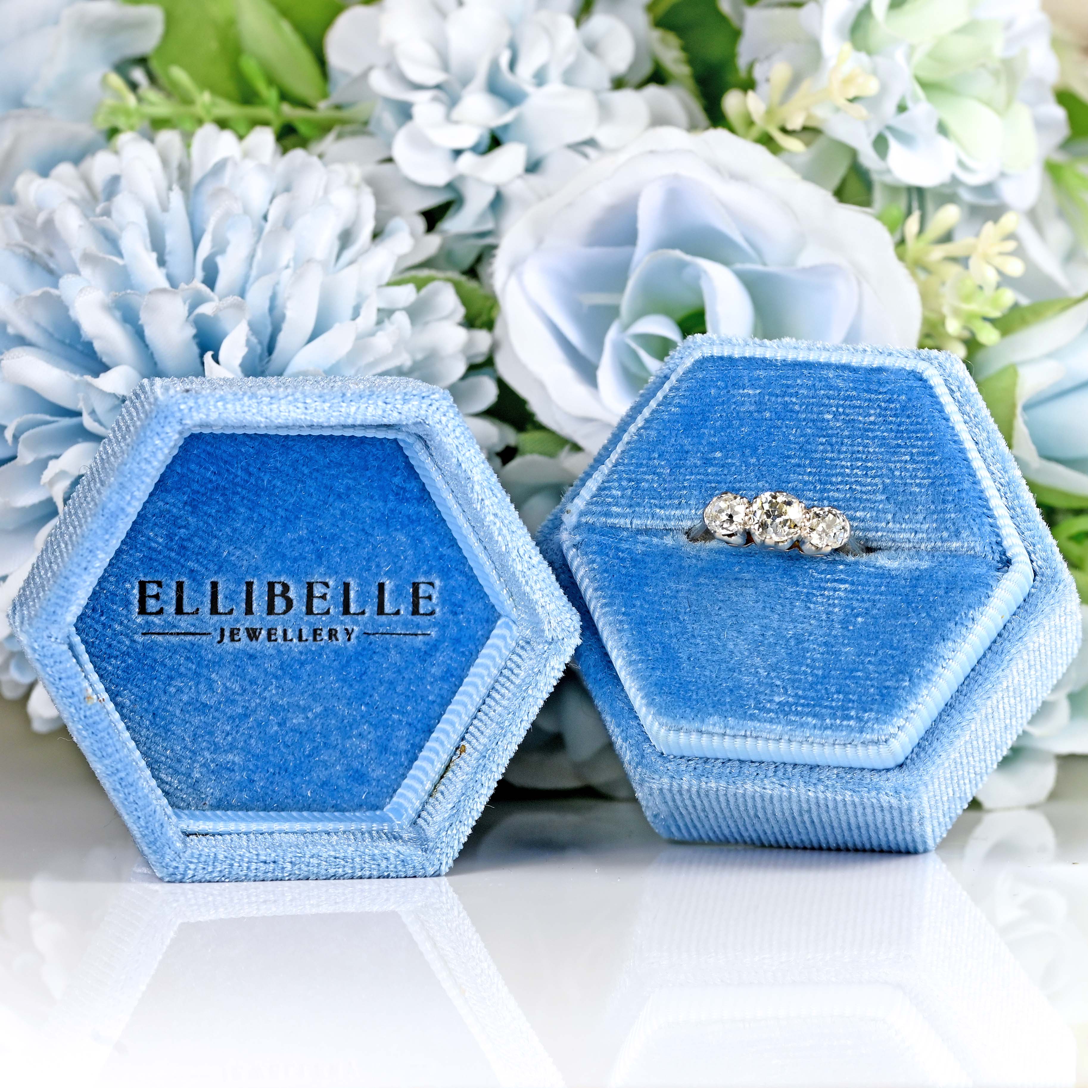 Ellibelle Jewellery Edwardian 18ct Gold & Platinum Diamond Three-Stone Engagement Ring (0.67cts)