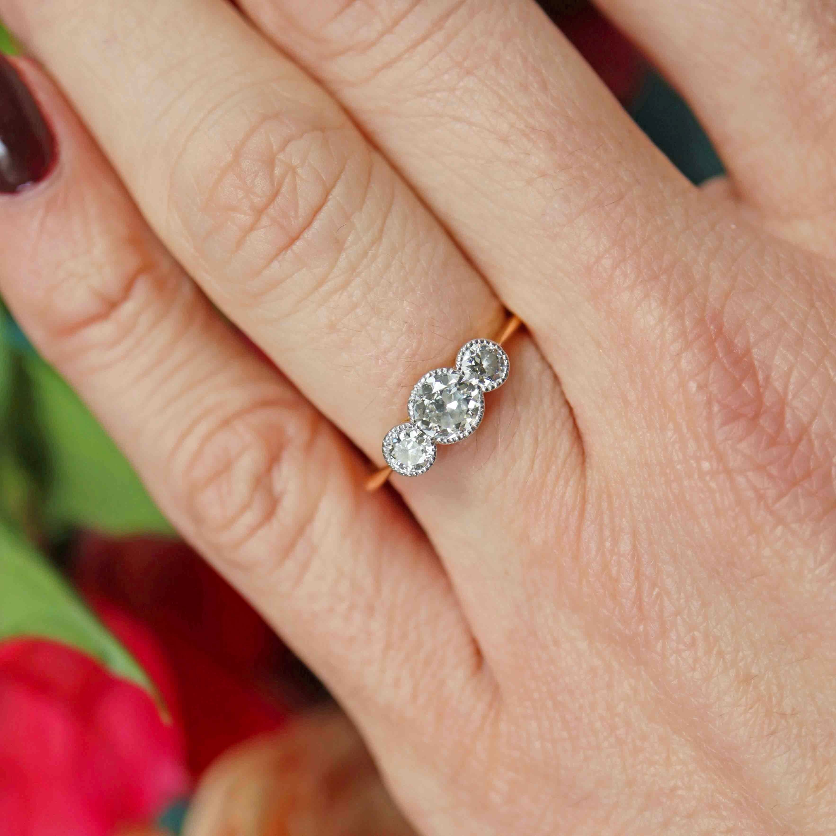 Ellibelle Jewellery Edwardian 18ct Gold & Platinum Diamond Three-Stone Engagement Ring (0.67cts)