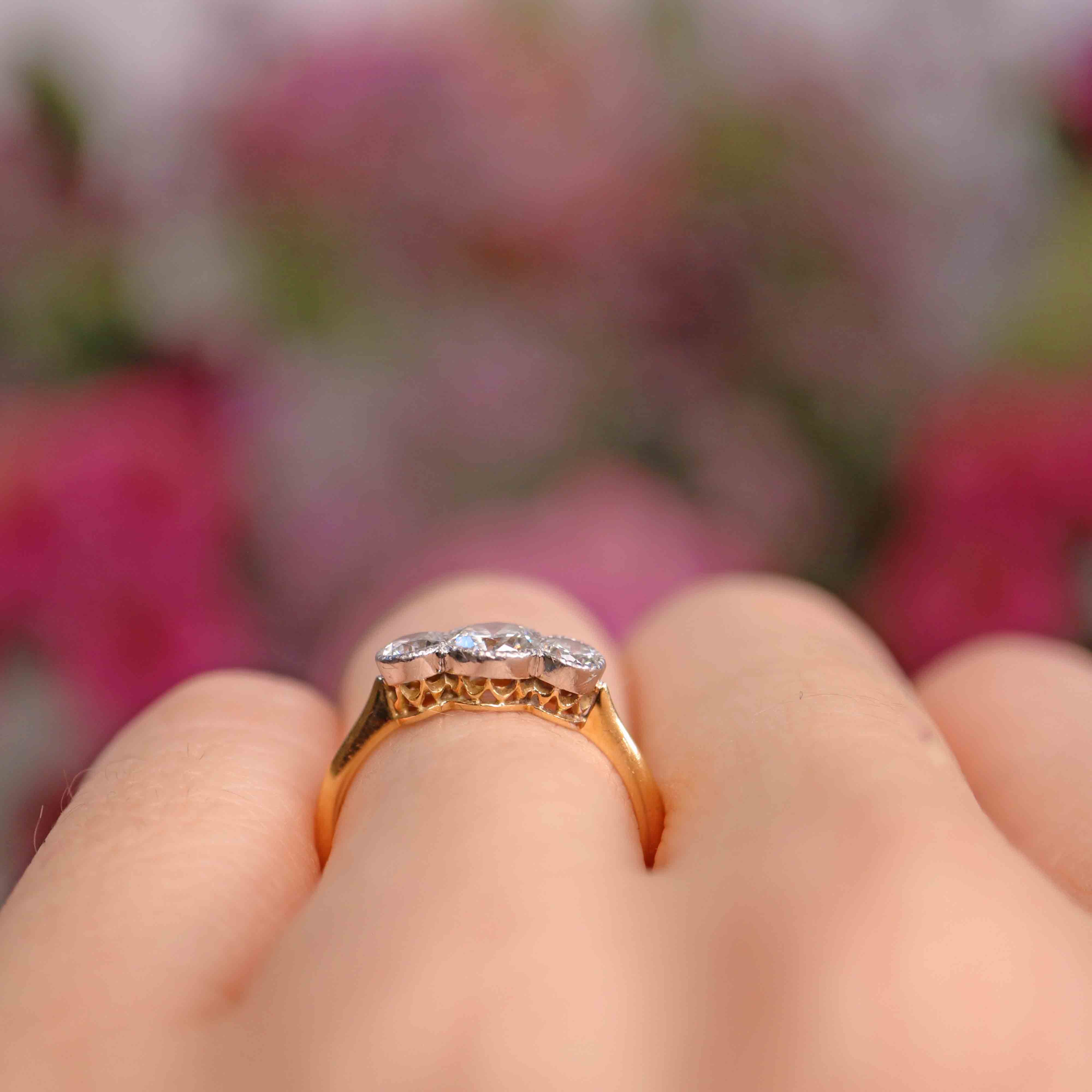 Ellibelle Jewellery Edwardian 18ct Gold & Platinum Diamond Three-Stone Engagement Ring (0.67cts)