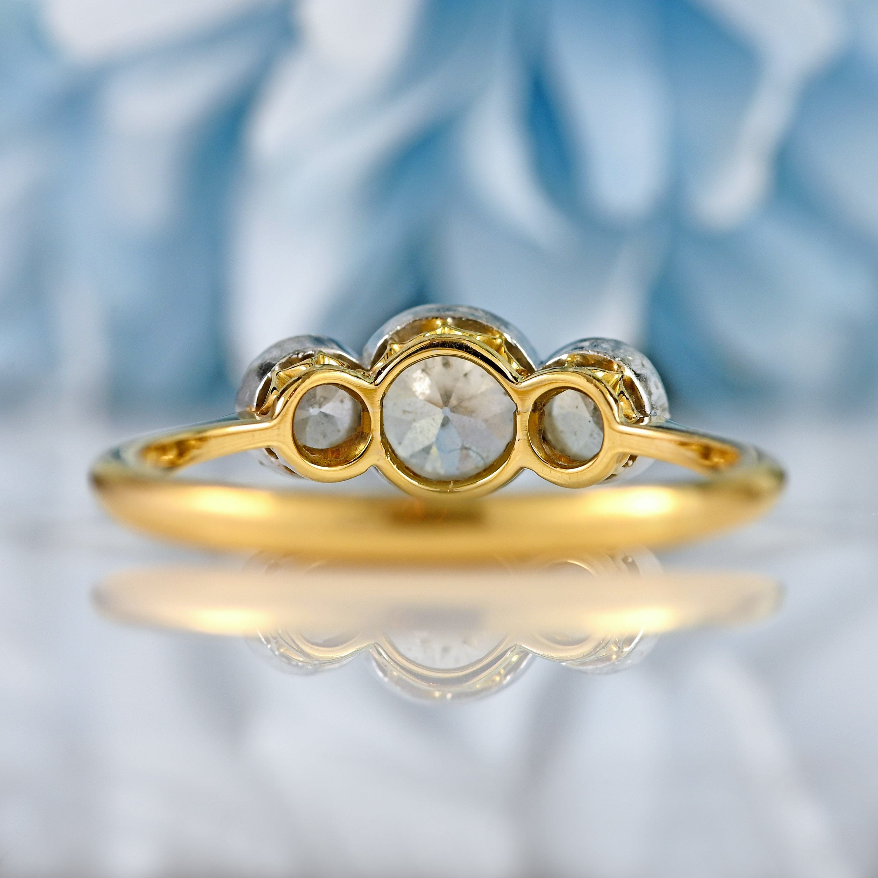 Ellibelle Jewellery Edwardian 18ct Gold & Platinum Diamond Three-Stone Engagement Ring (0.67cts)