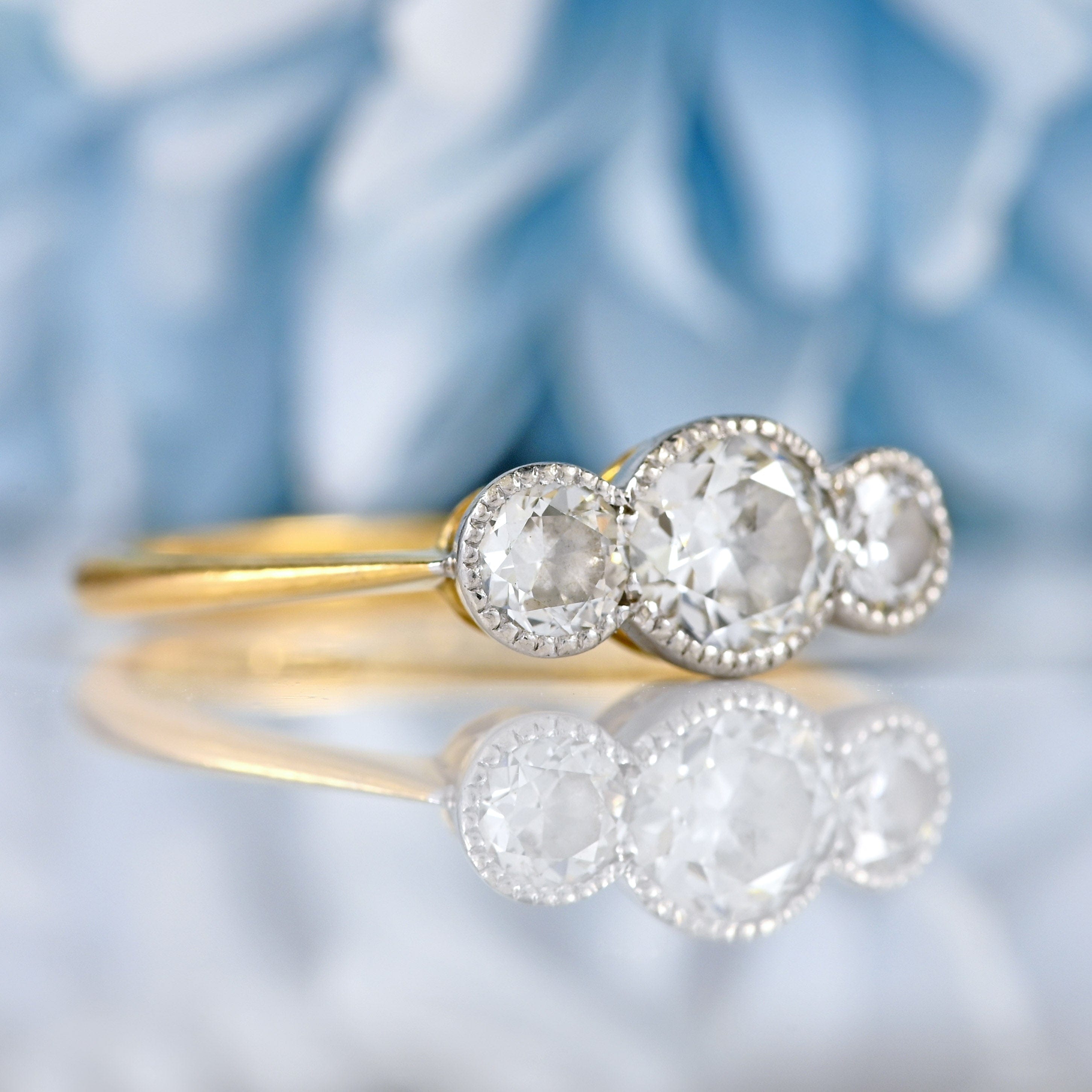 Ellibelle Jewellery Edwardian 18ct Gold & Platinum Diamond Three-Stone Engagement Ring (0.67cts)