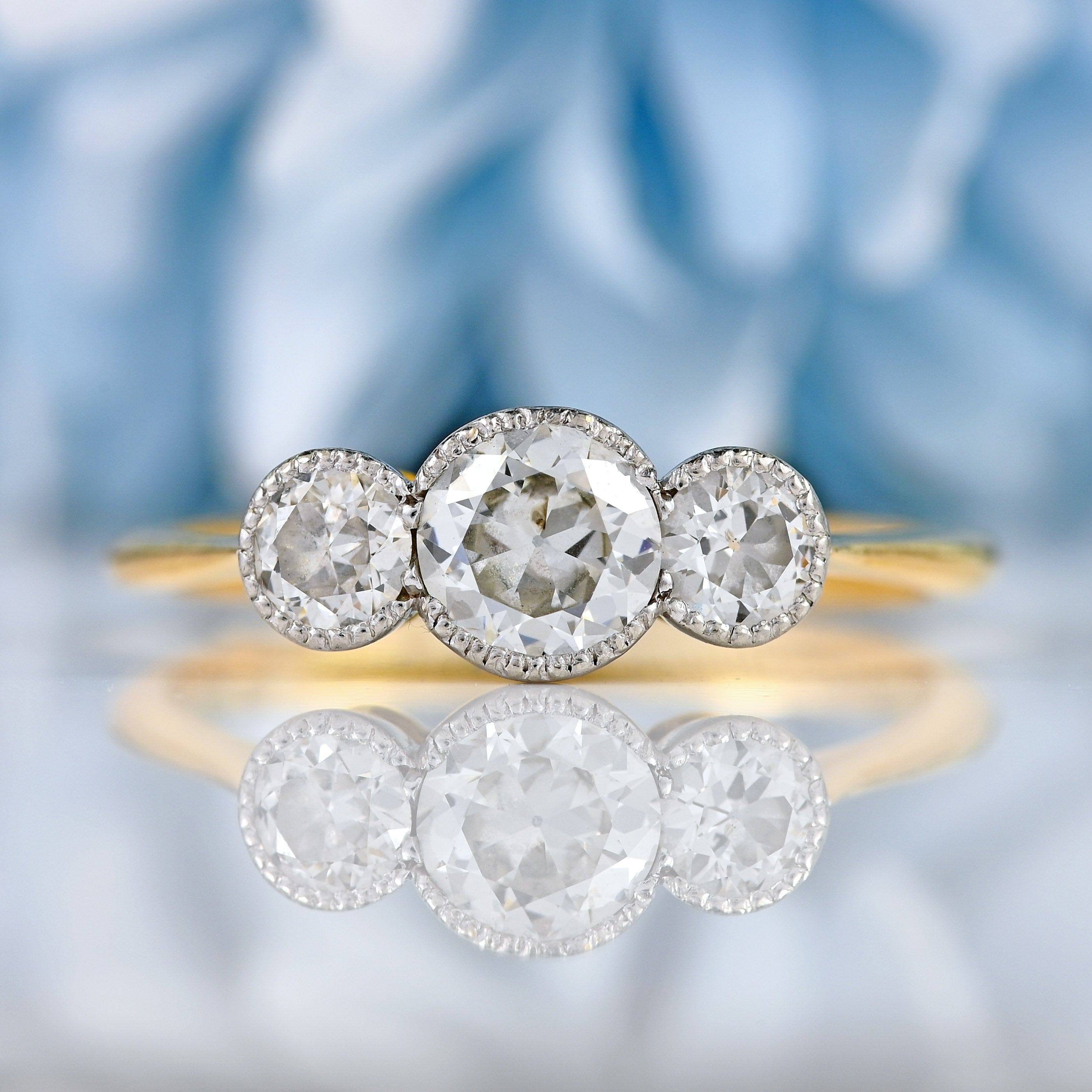 Ellibelle Jewellery Edwardian 18ct Gold & Platinum Diamond Three-Stone Engagement Ring (0.67cts)